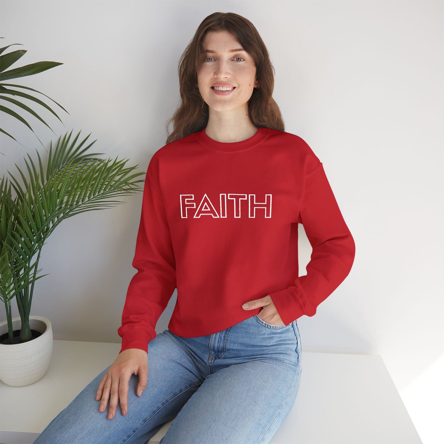 FAITH Embroidered Crewneck Sweatshirt - White stitching