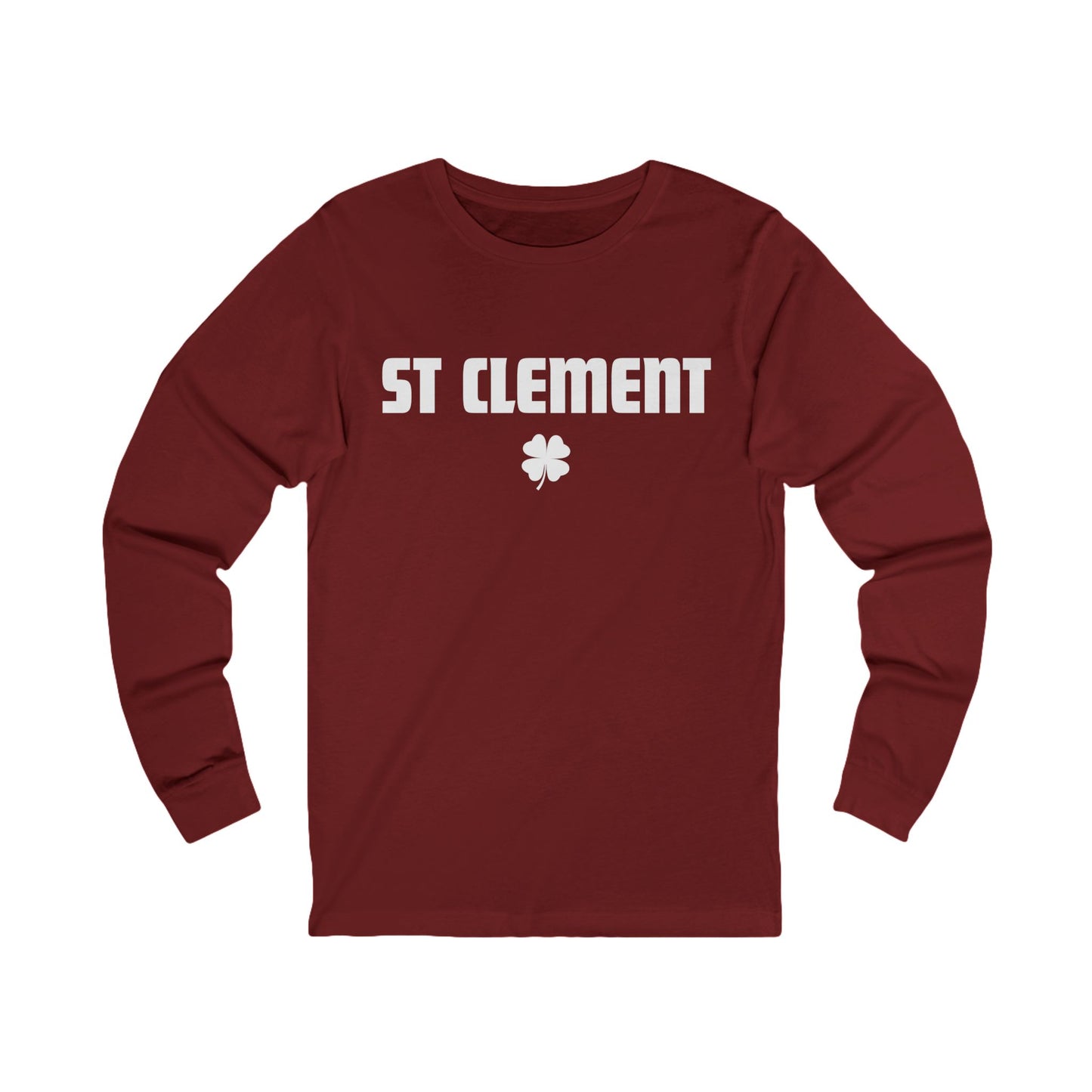 St Clement WHITE print with shamrock Long Sleeve Tee