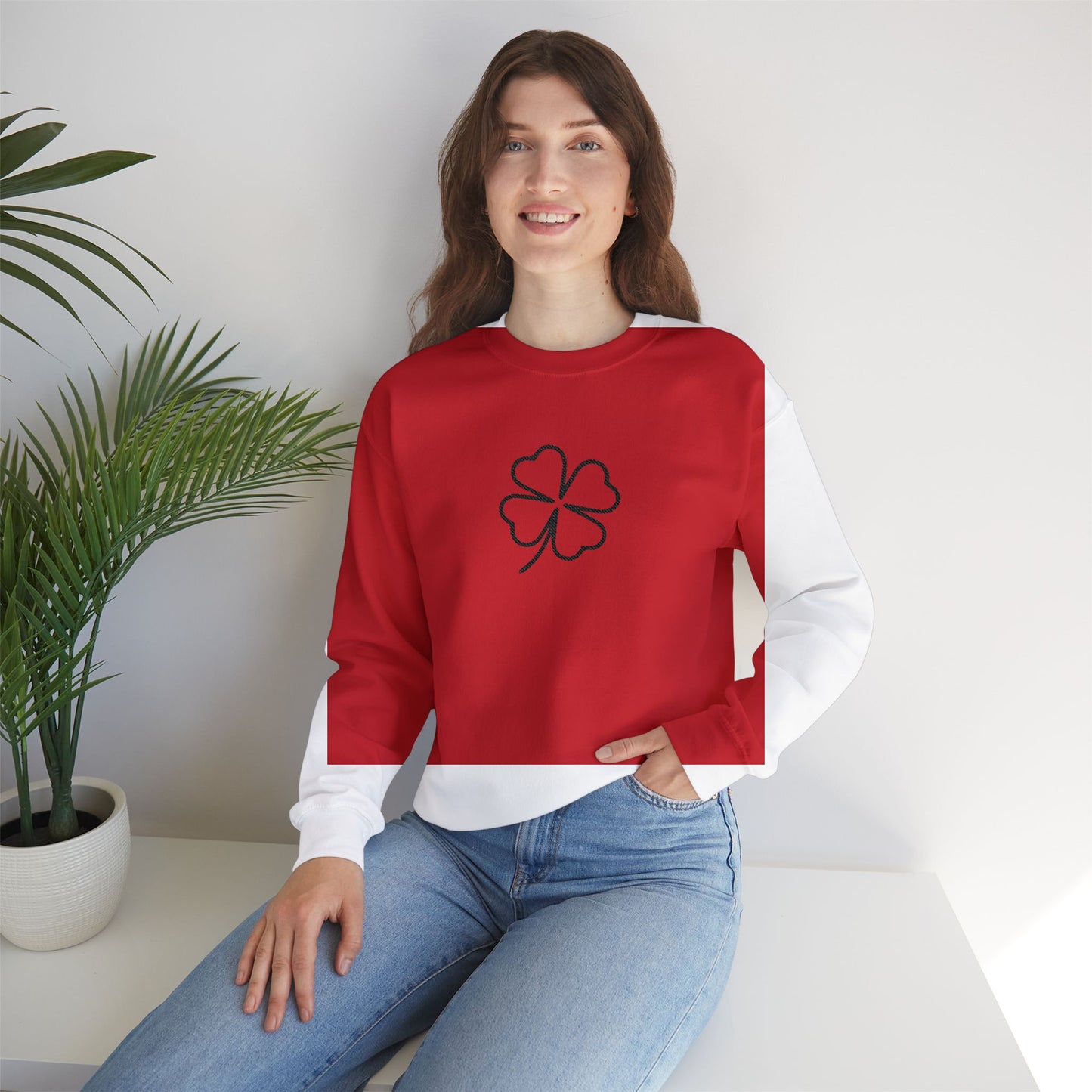 Shamrock Embroidered Crewneck Sweatshirt - Black Stitching