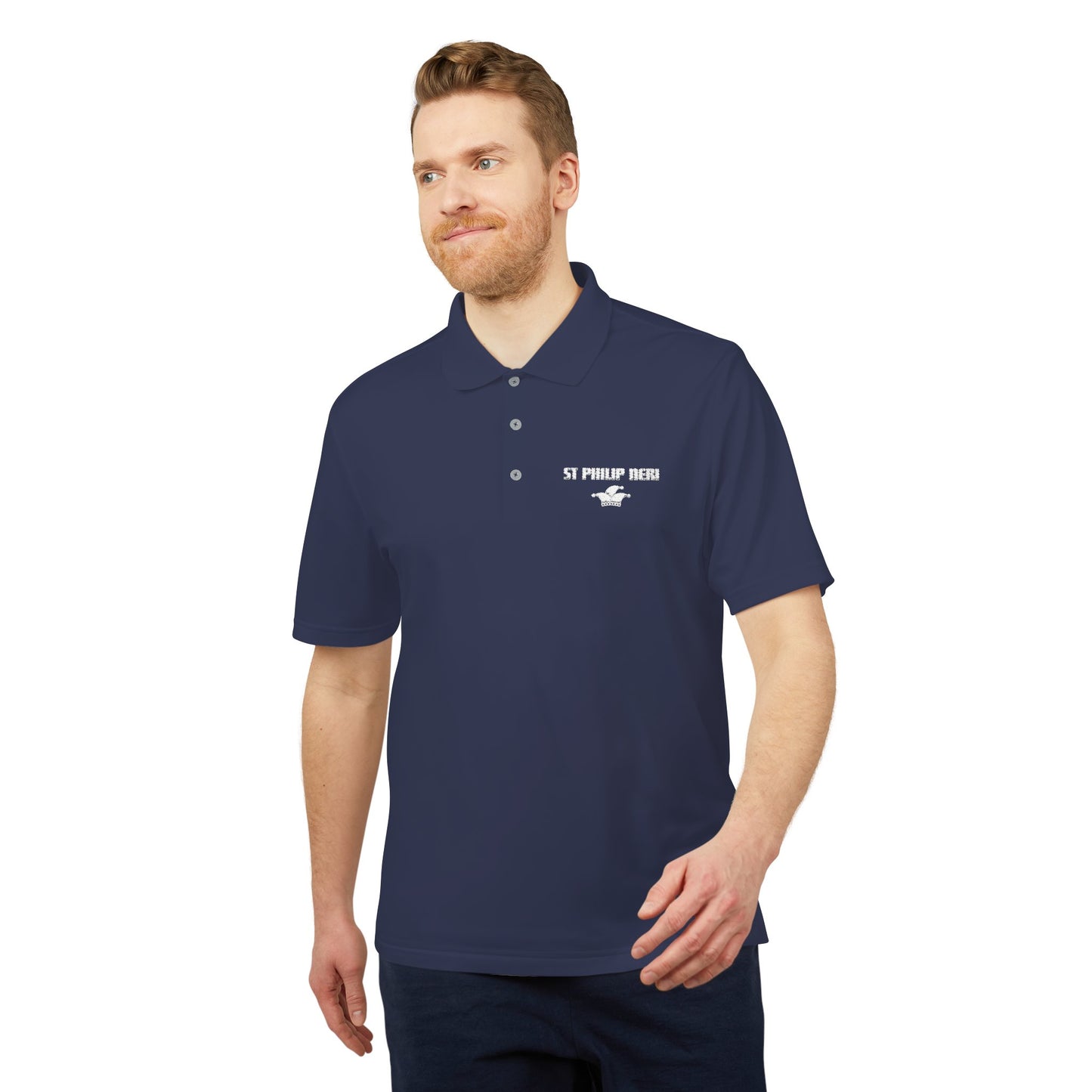 St. Philip Neri Performance Polo — Lightweight Athletic Golf Shirt WHITE stitching