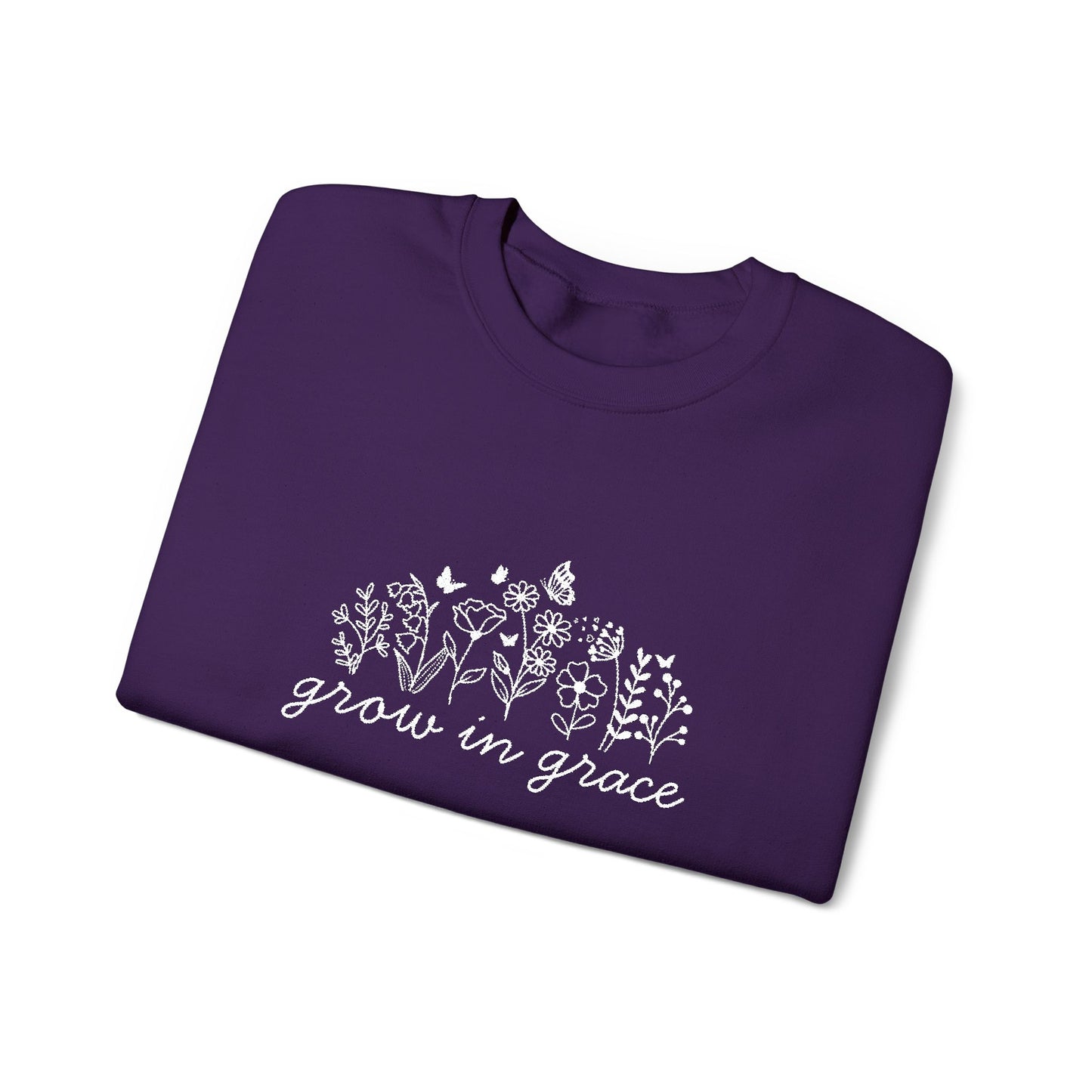 grow in grace Embroidered Crewneck Sweatshirt - white stitches