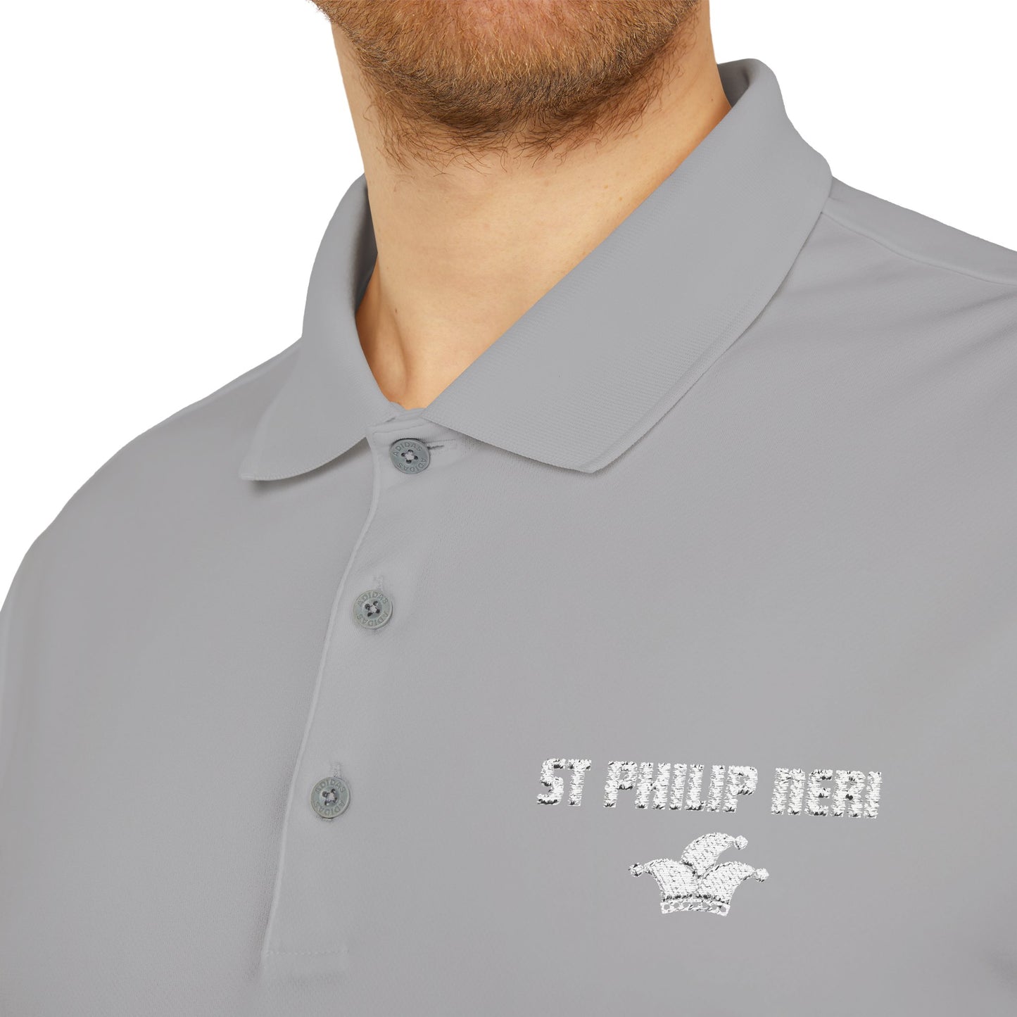 St. Philip Neri Performance Polo — Lightweight Athletic Golf Shirt WHITE stitching