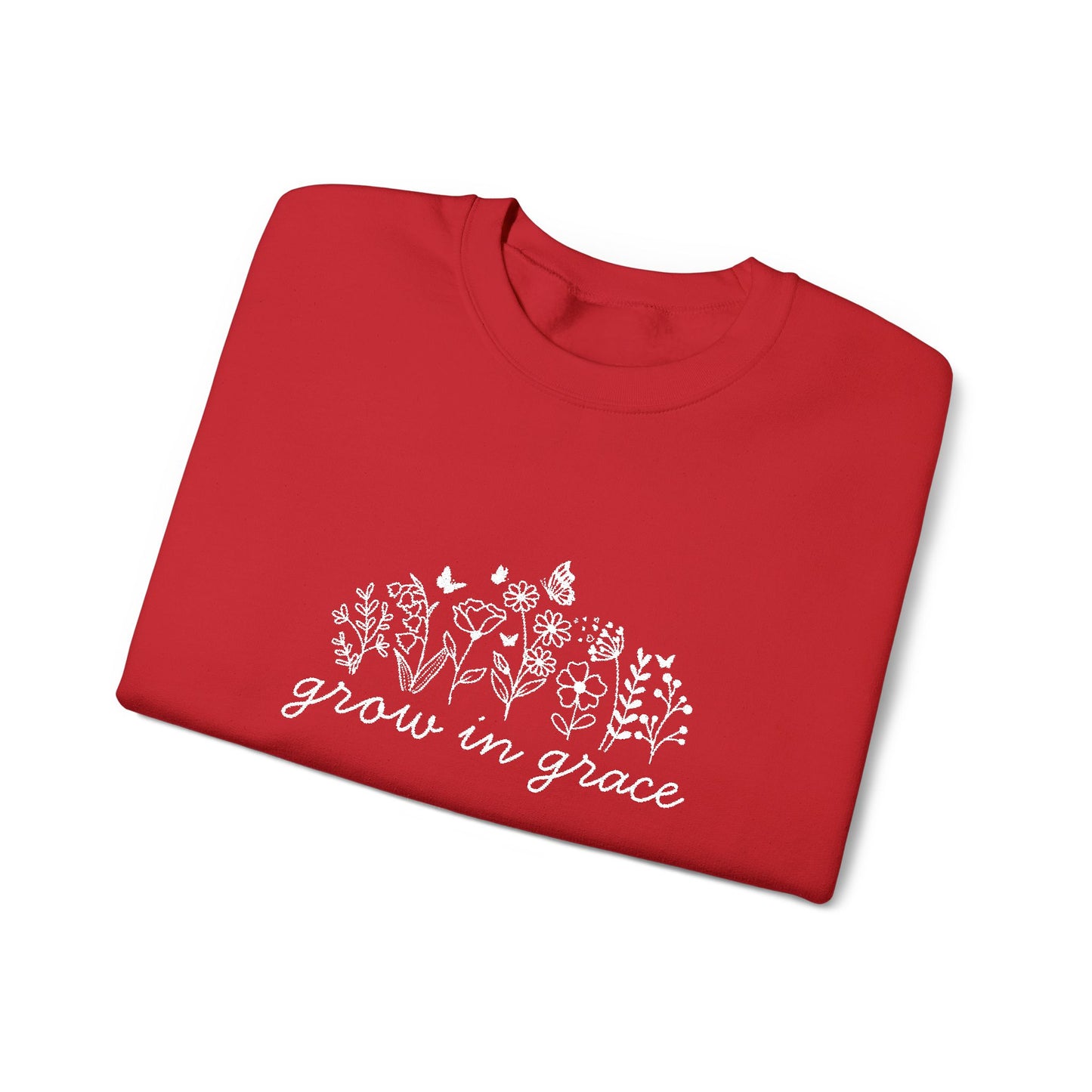 grow in grace Embroidered Crewneck Sweatshirt - white stitches