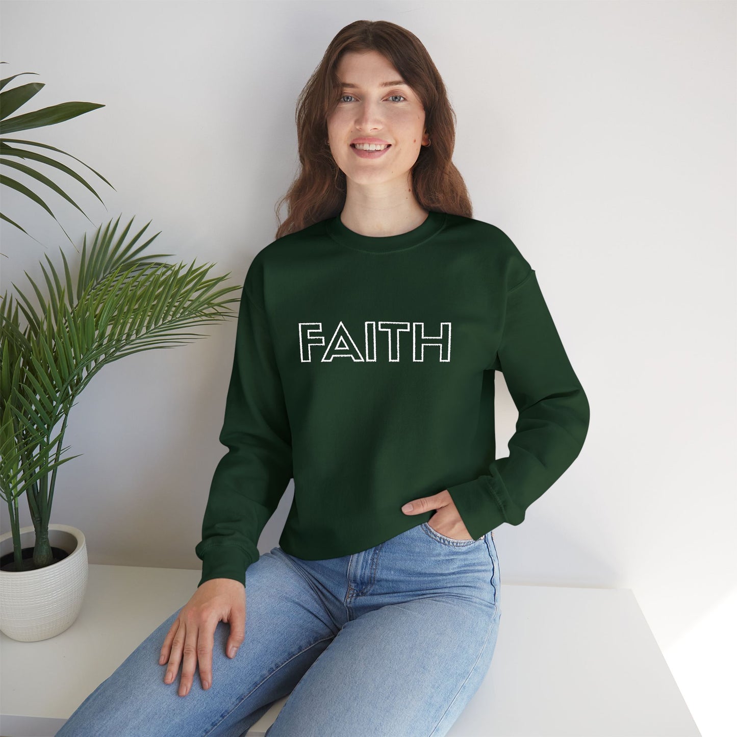 FAITH Embroidered Crewneck Sweatshirt - White stitching