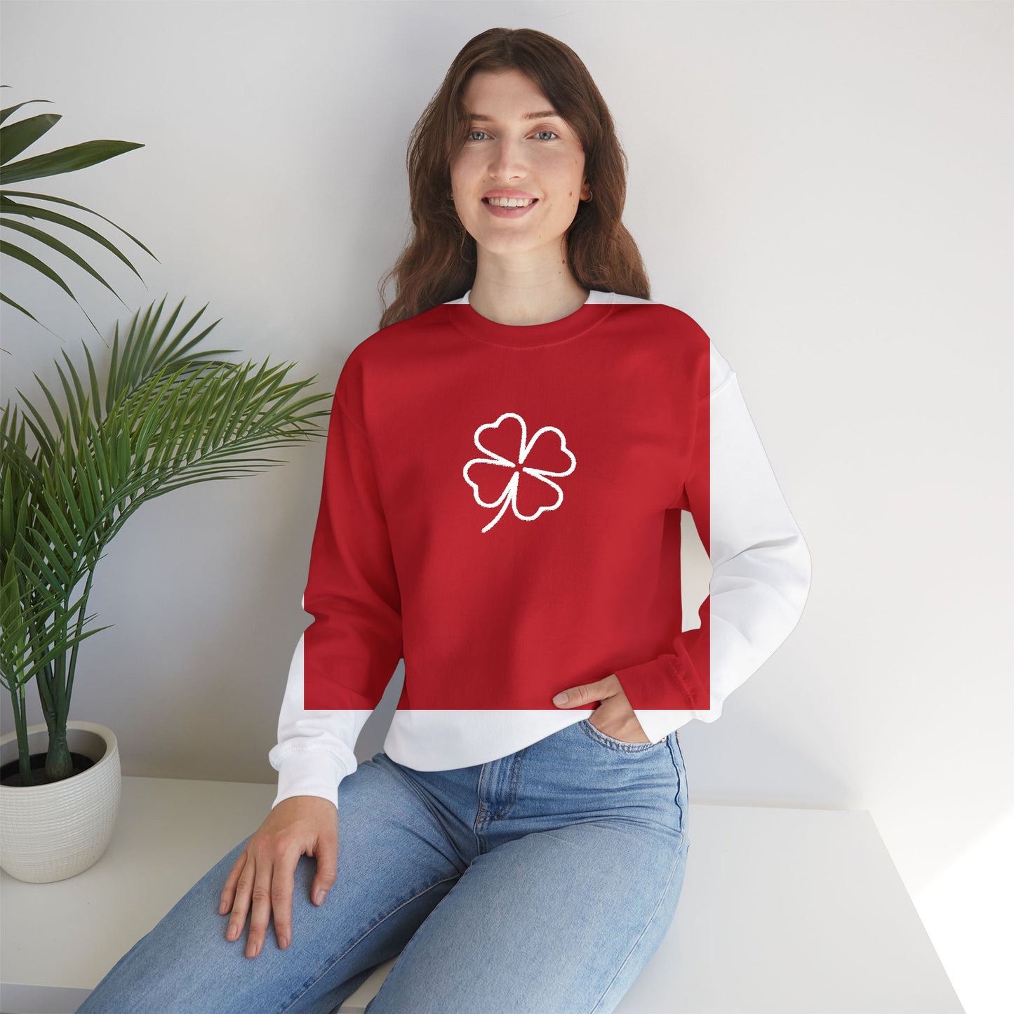 Shamrock Embroidered Crewneck Sweatshirt - White Stitching