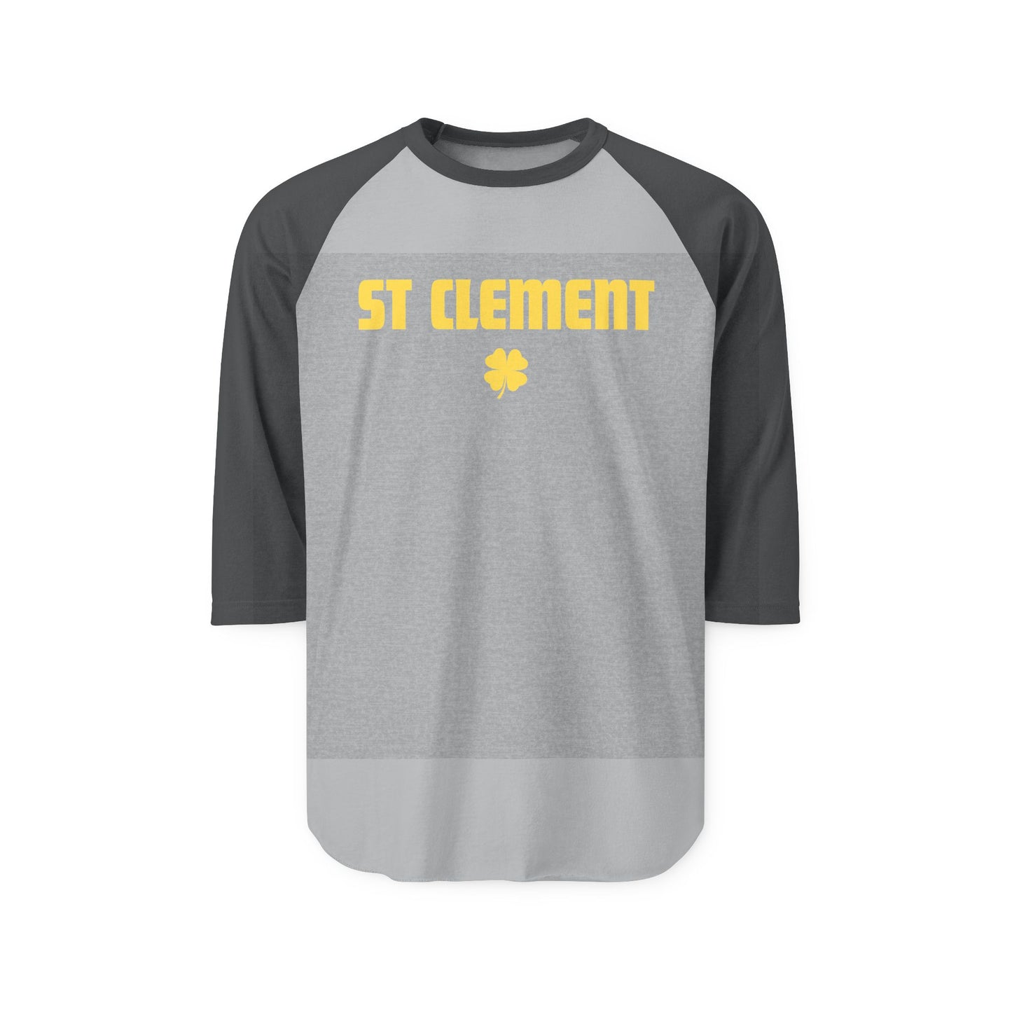 St. Clement Raglan Shirt — Vintage Gold Text & Shamrock 3/4 Sleeve