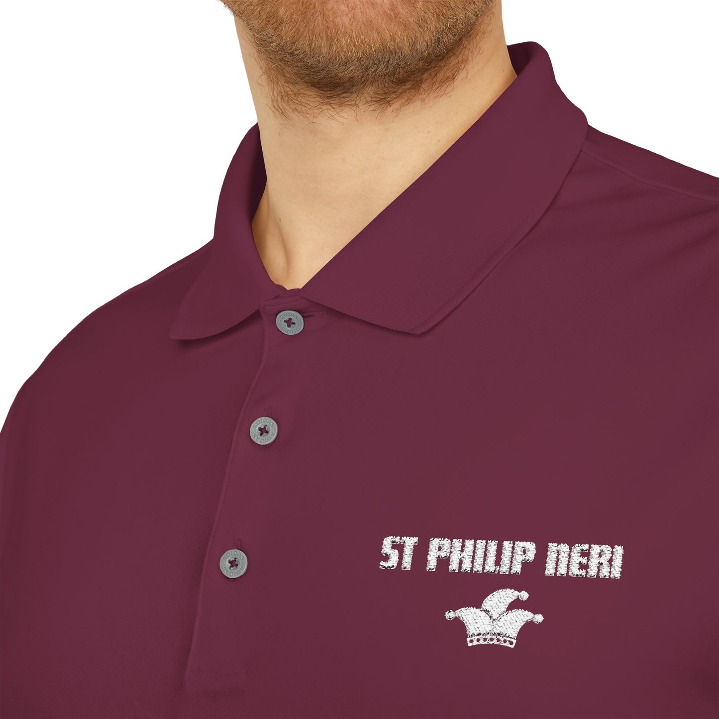 St. Philip Neri Performance Polo — Lightweight Athletic Golf Shirt WHITE stitching