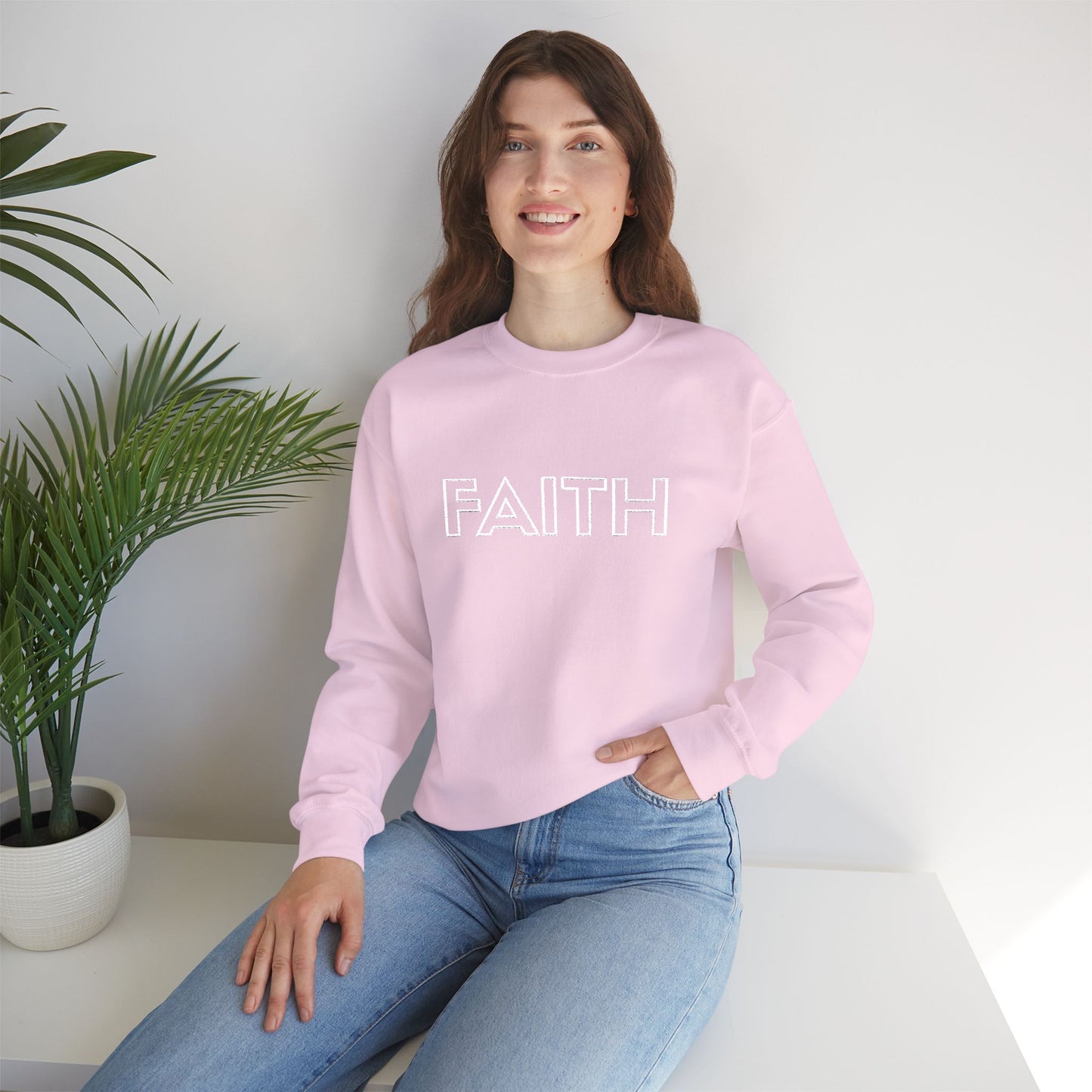 FAITH Embroidered Crewneck Sweatshirt - White stitching