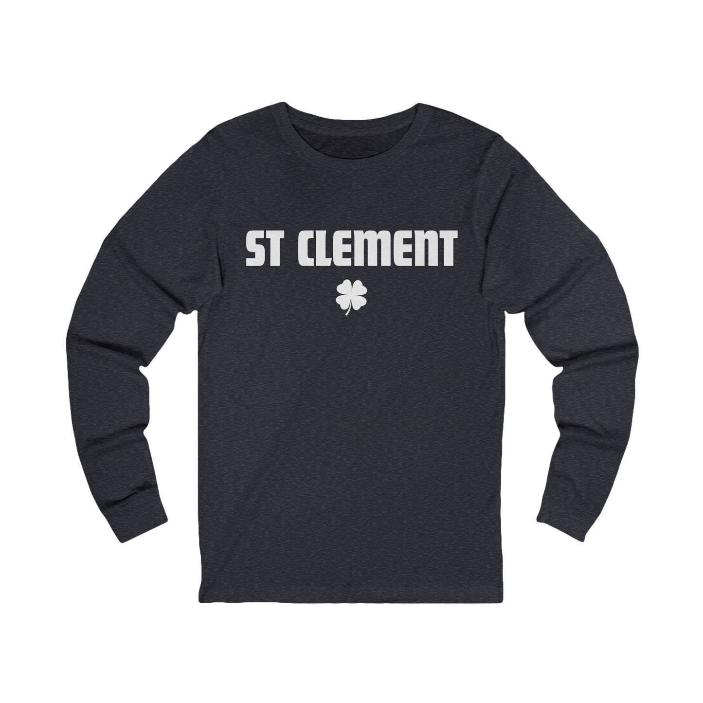 St Clement WHITE print with shamrock Long Sleeve Tee