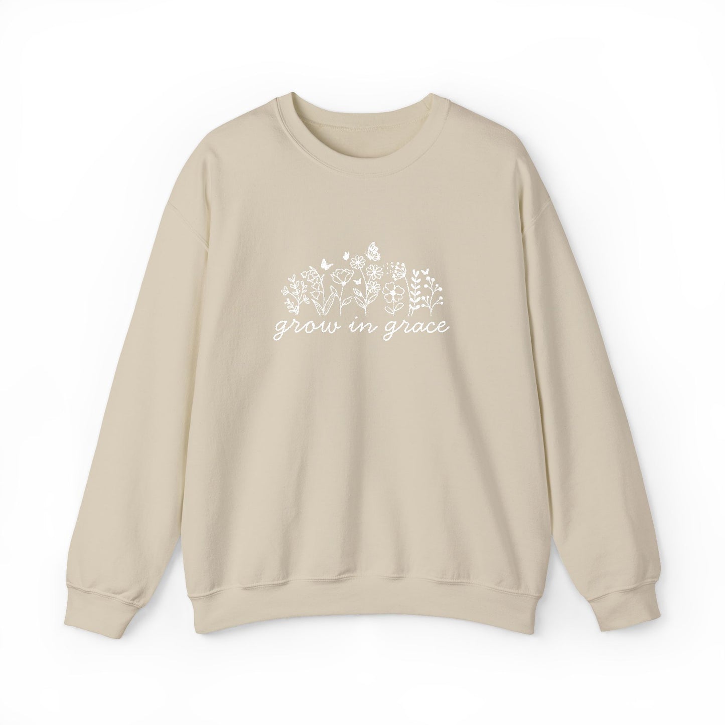 grow in grace Embroidered Crewneck Sweatshirt - white stitches