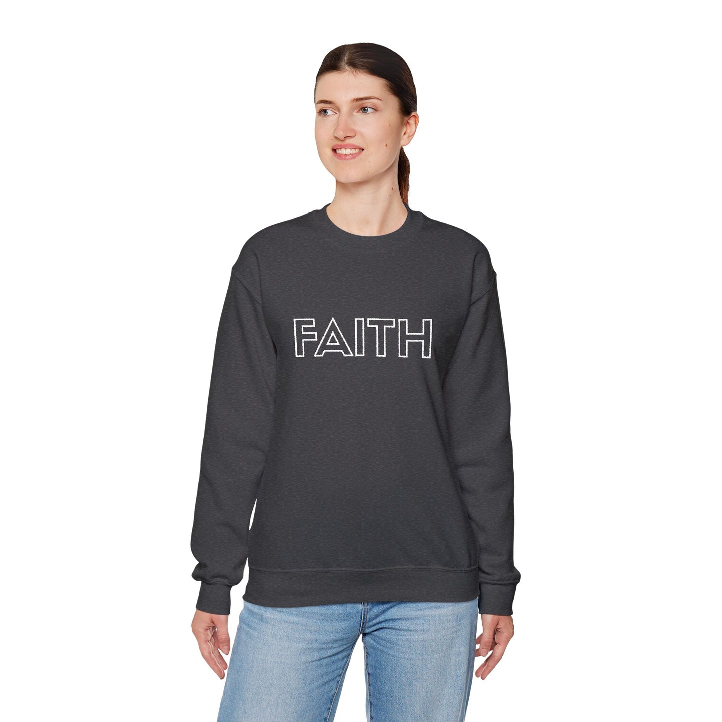 FAITH Embroidered Crewneck Sweatshirt - White stitching