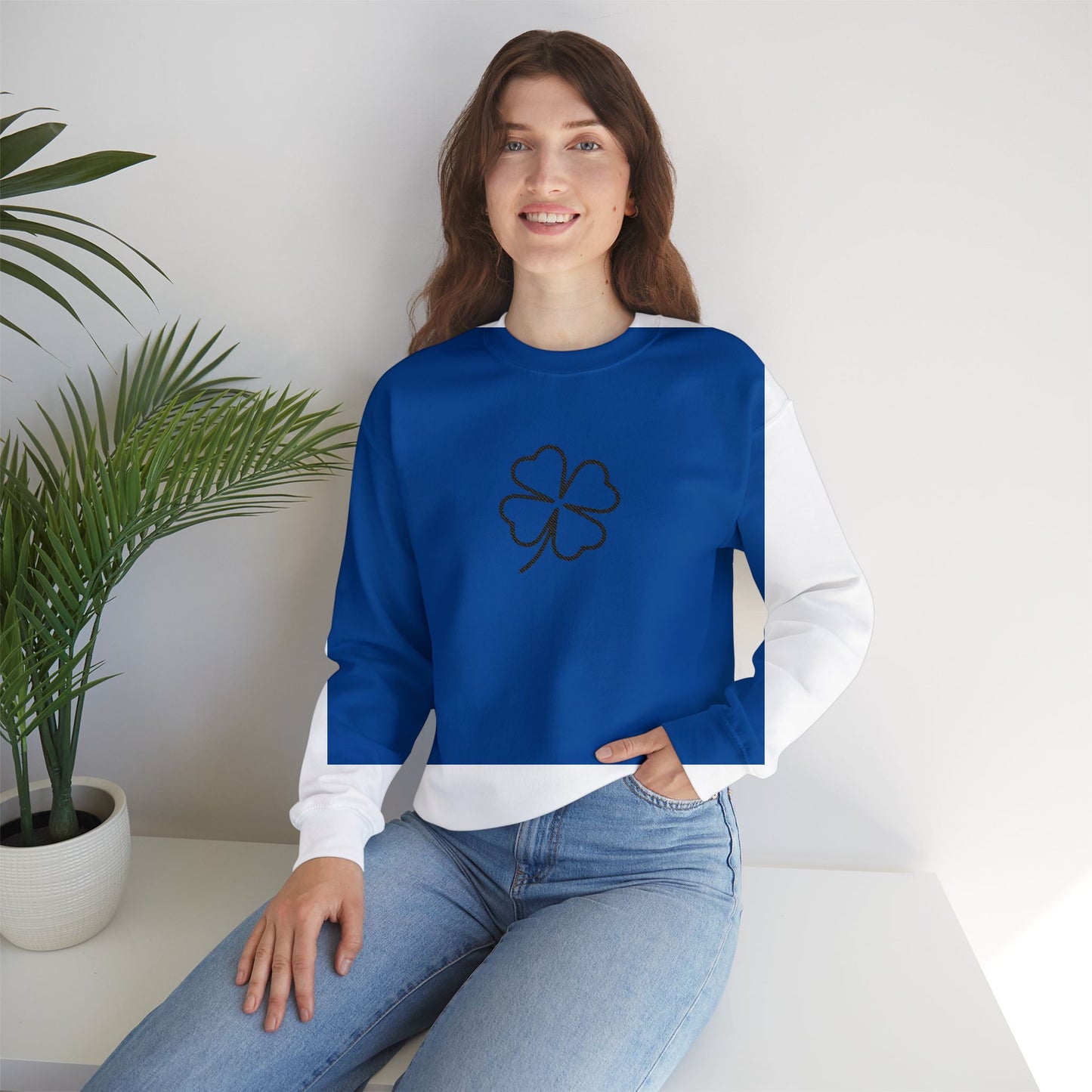 Shamrock Embroidered Crewneck Sweatshirt - Black Stitching