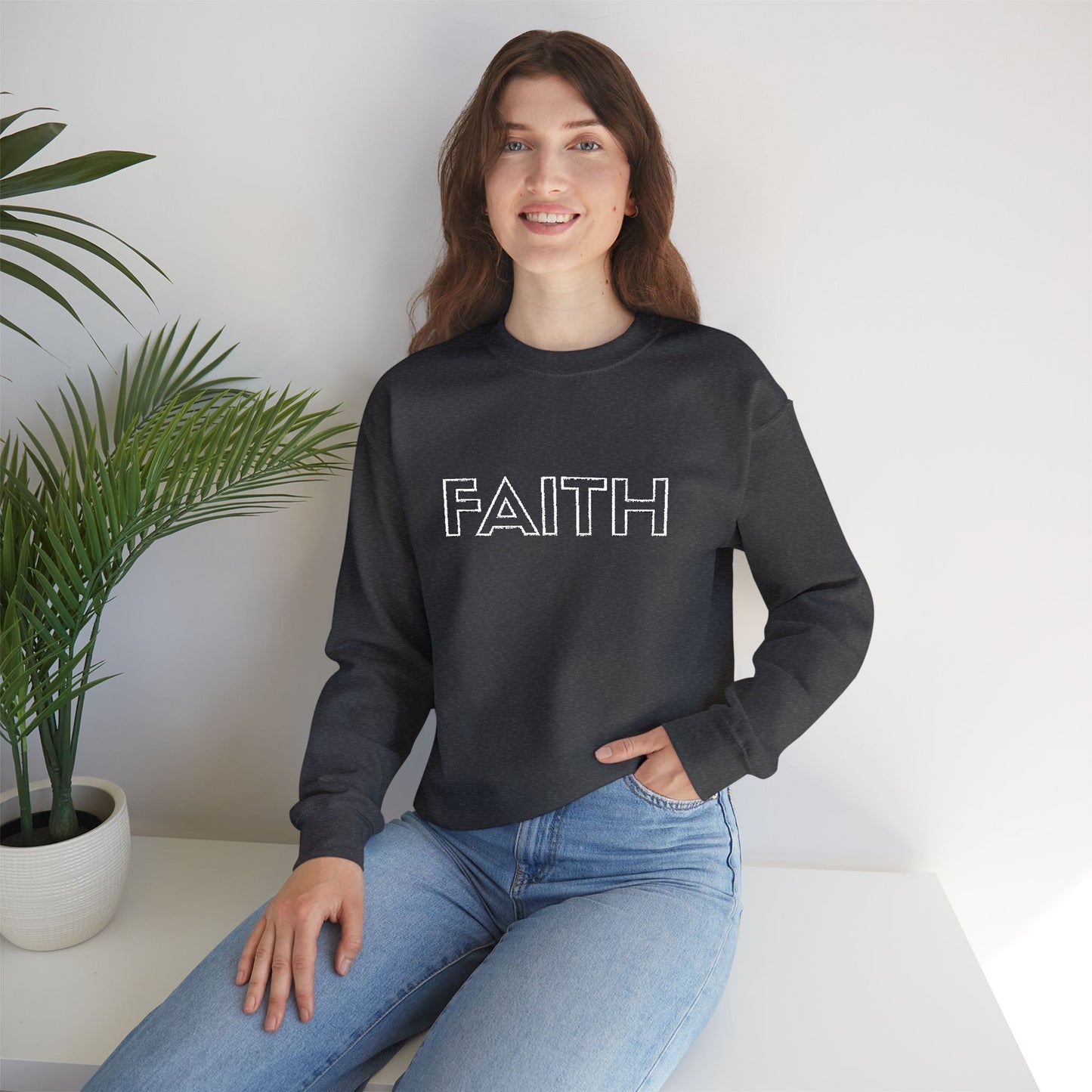 FAITH Embroidered Crewneck Sweatshirt - White stitching