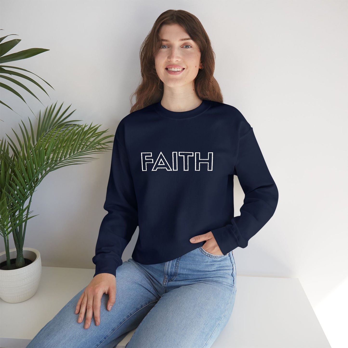 FAITH Embroidered Crewneck Sweatshirt - White stitching