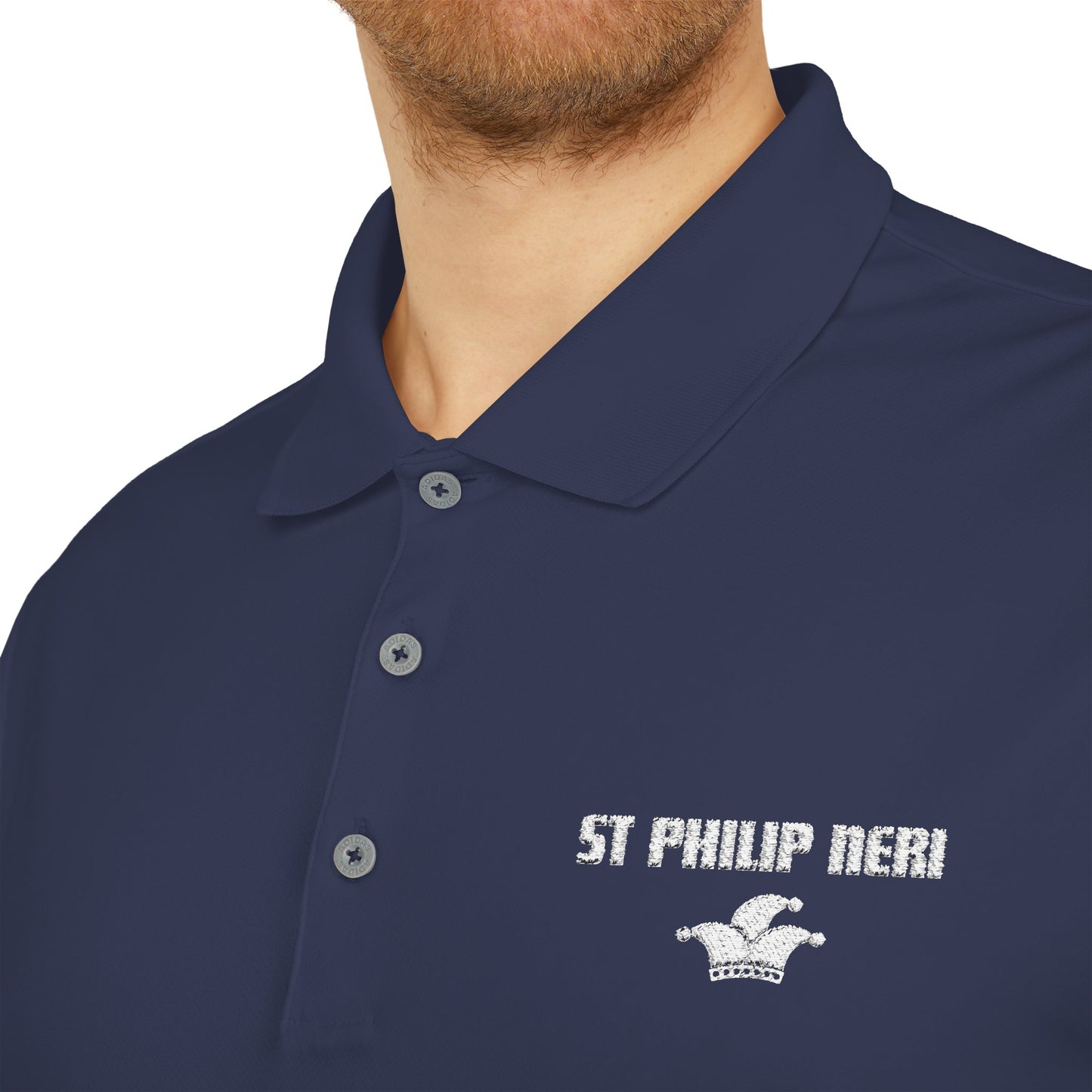 St. Philip Neri Performance Polo — Lightweight Athletic Golf Shirt WHITE stitching