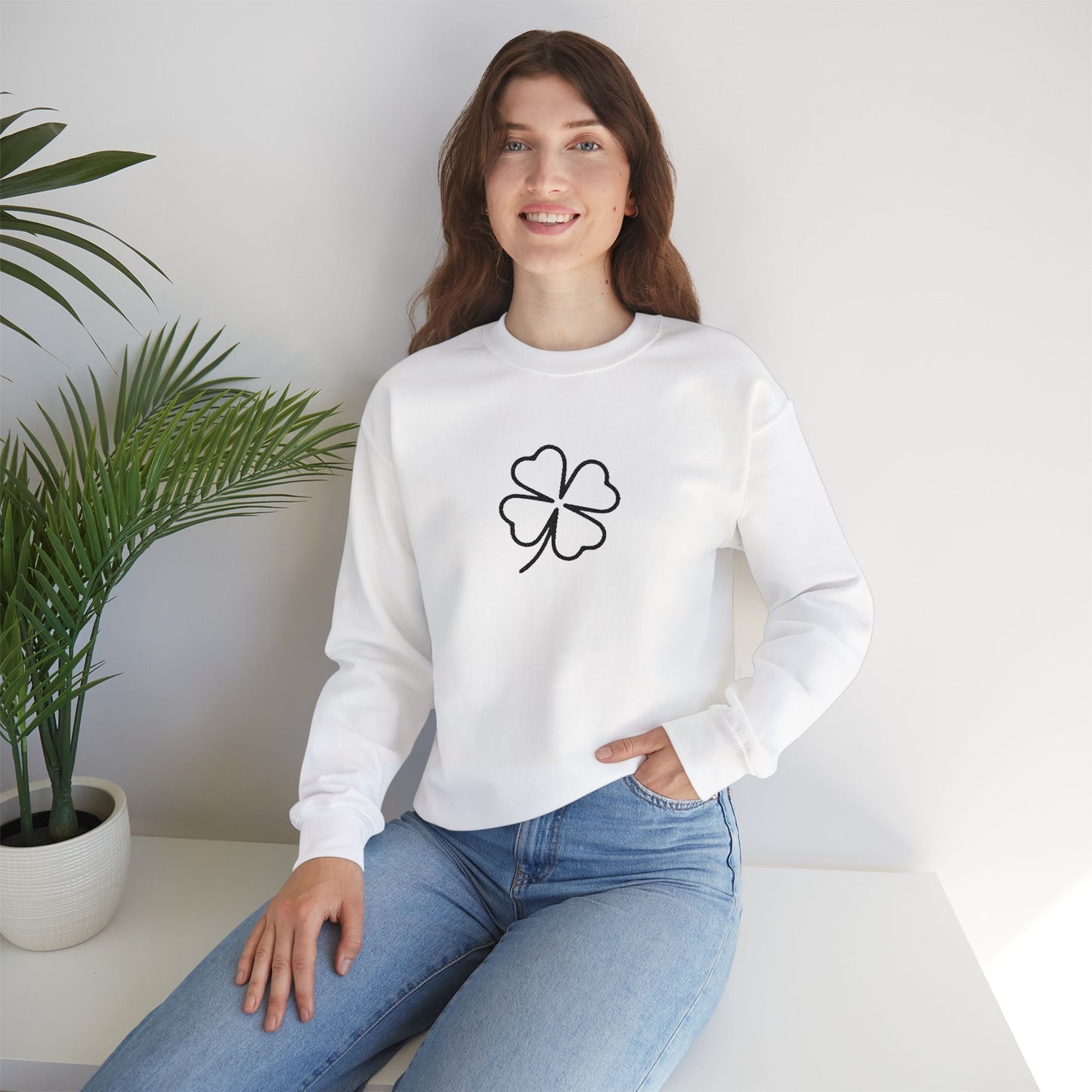 Shamrock Embroidered Crewneck Sweatshirt - Black Stitching