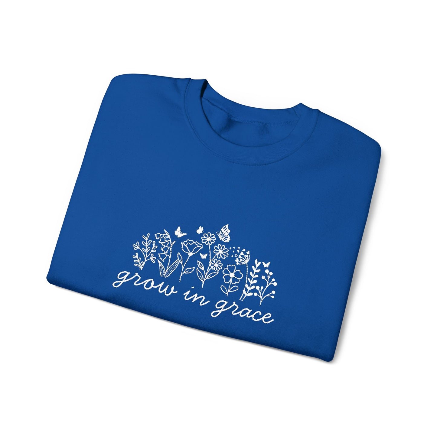 grow in grace Embroidered Crewneck Sweatshirt - white stitches