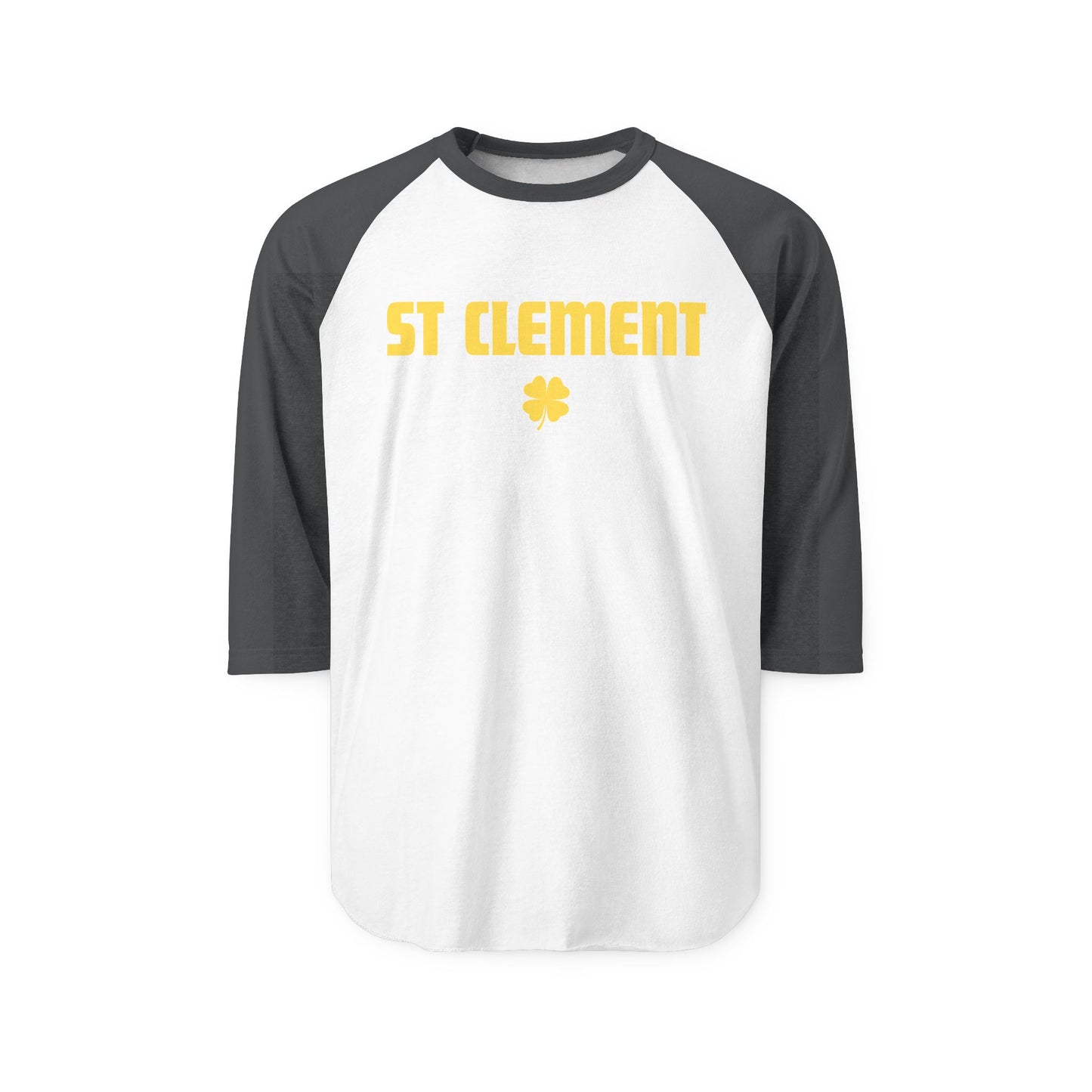 St. Clement Raglan Shirt — Vintage Gold Text & Shamrock 3/4 Sleeve
