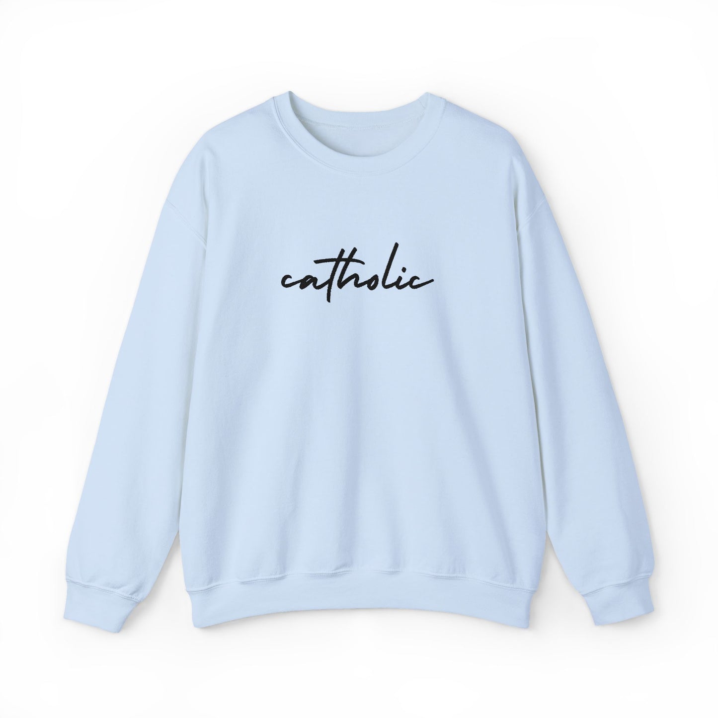 catholic Script Embroidered Crewneck Sweatshirt - black stitches