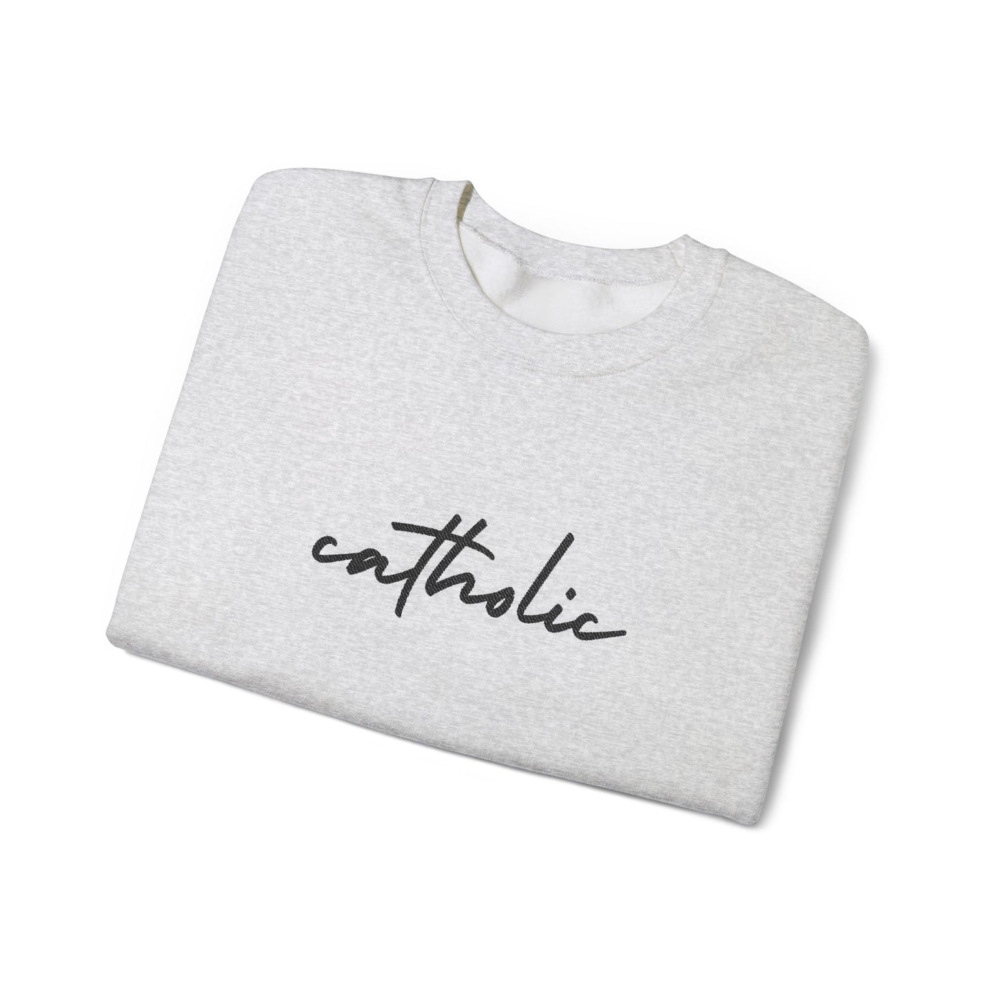 catholic Script Embroidered Crewneck Sweatshirt - black stitches