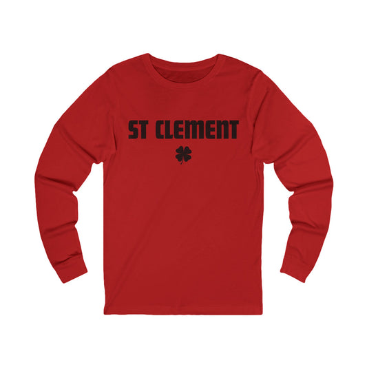 St Clement BLACK print with shamrock Long Sleeve Tee