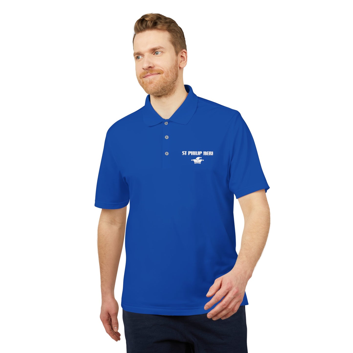 St. Philip Neri Performance Polo — Lightweight Athletic Golf Shirt WHITE stitching