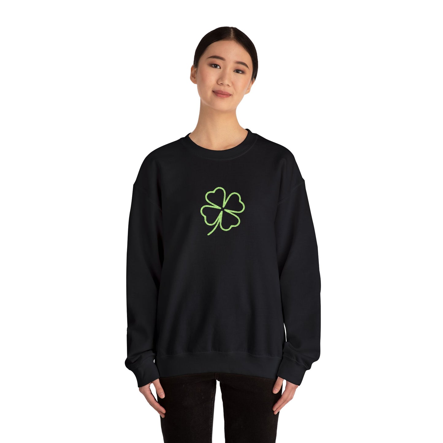 Shamrock Embroidered Crewneck Sweatshirt - Kelly Green Stitching