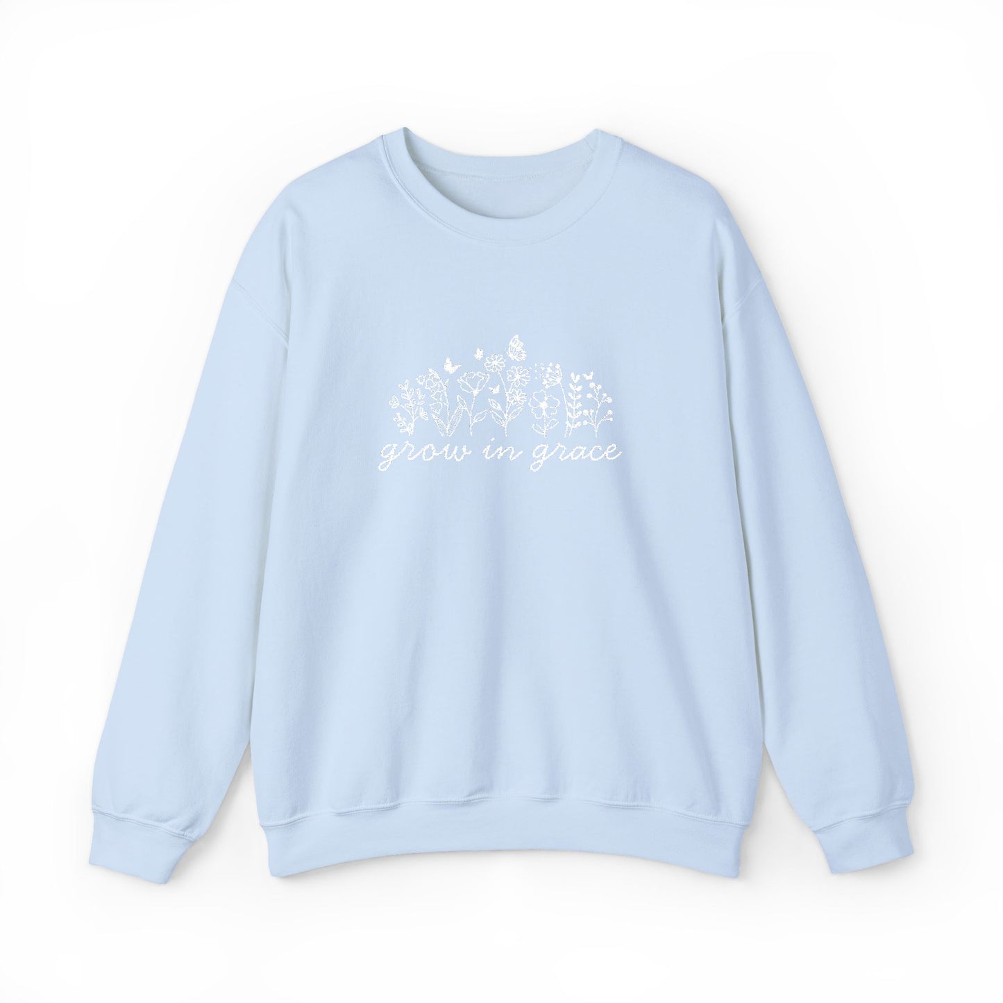 grow in grace Embroidered Crewneck Sweatshirt - white stitches