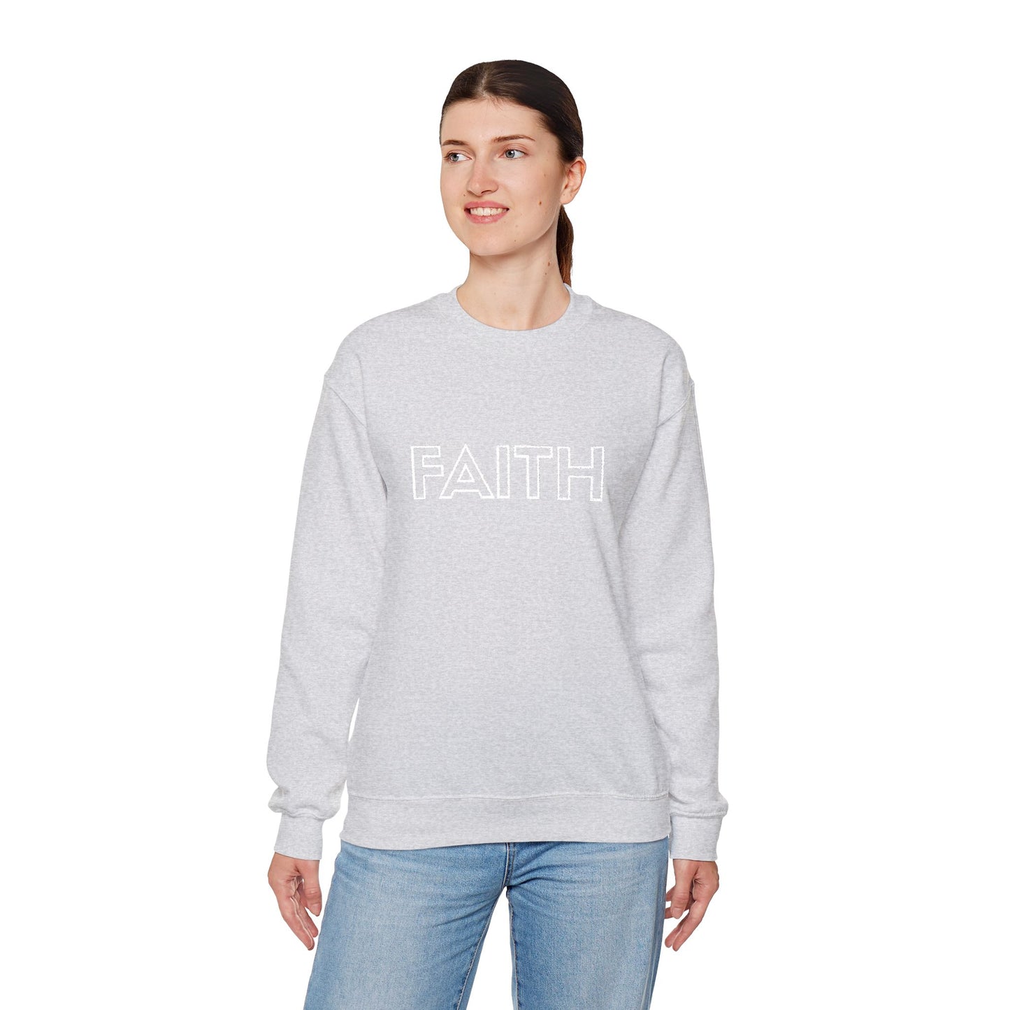 FAITH Embroidered Crewneck Sweatshirt - White stitching