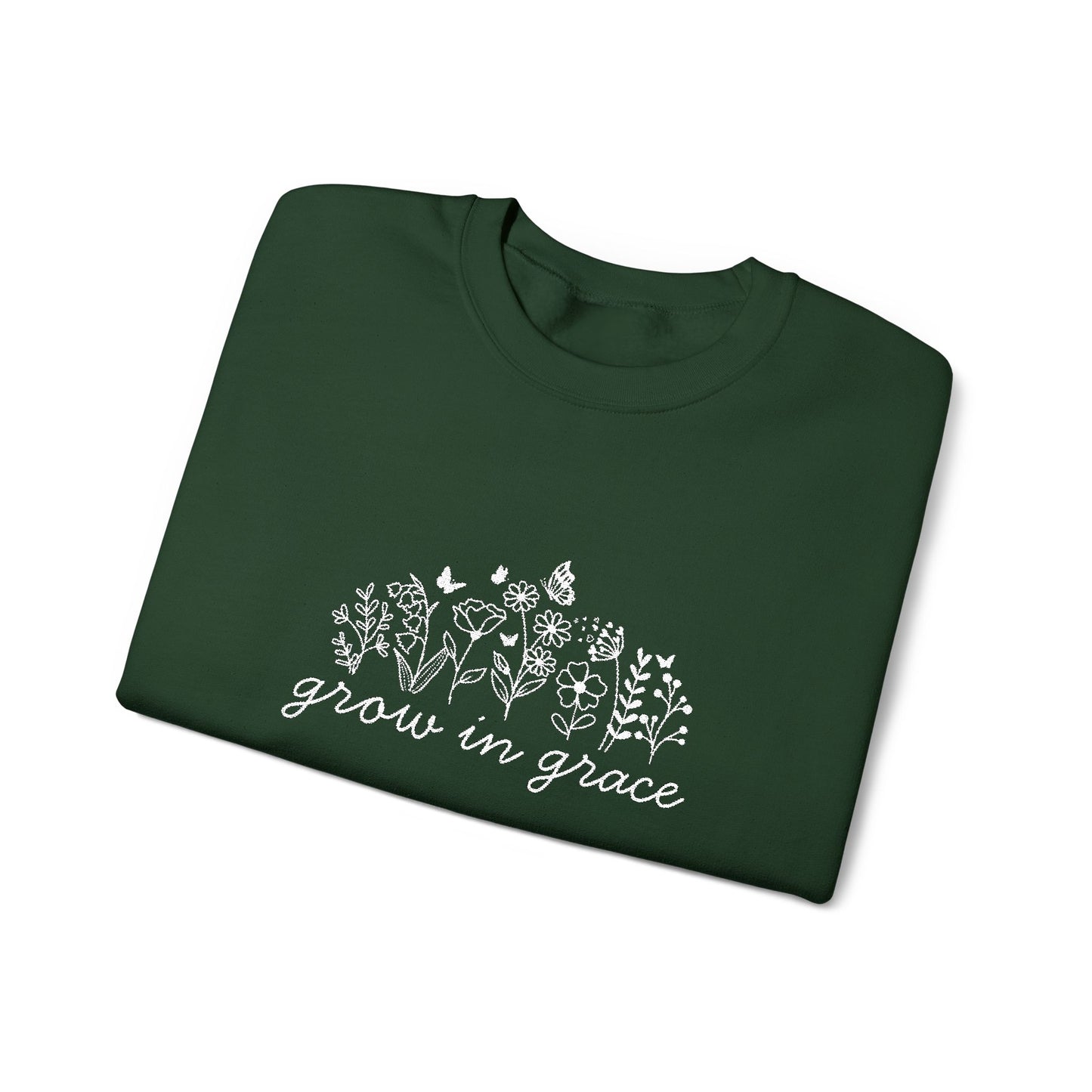 grow in grace Embroidered Crewneck Sweatshirt - white stitches