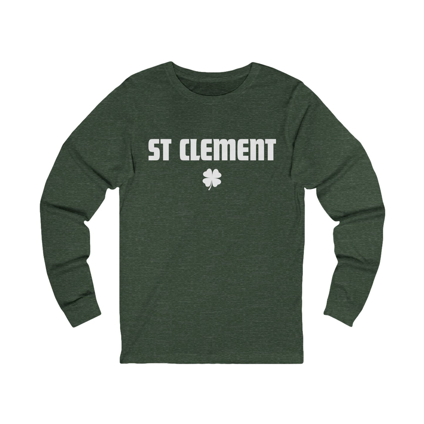 St Clement WHITE print with shamrock Long Sleeve Tee