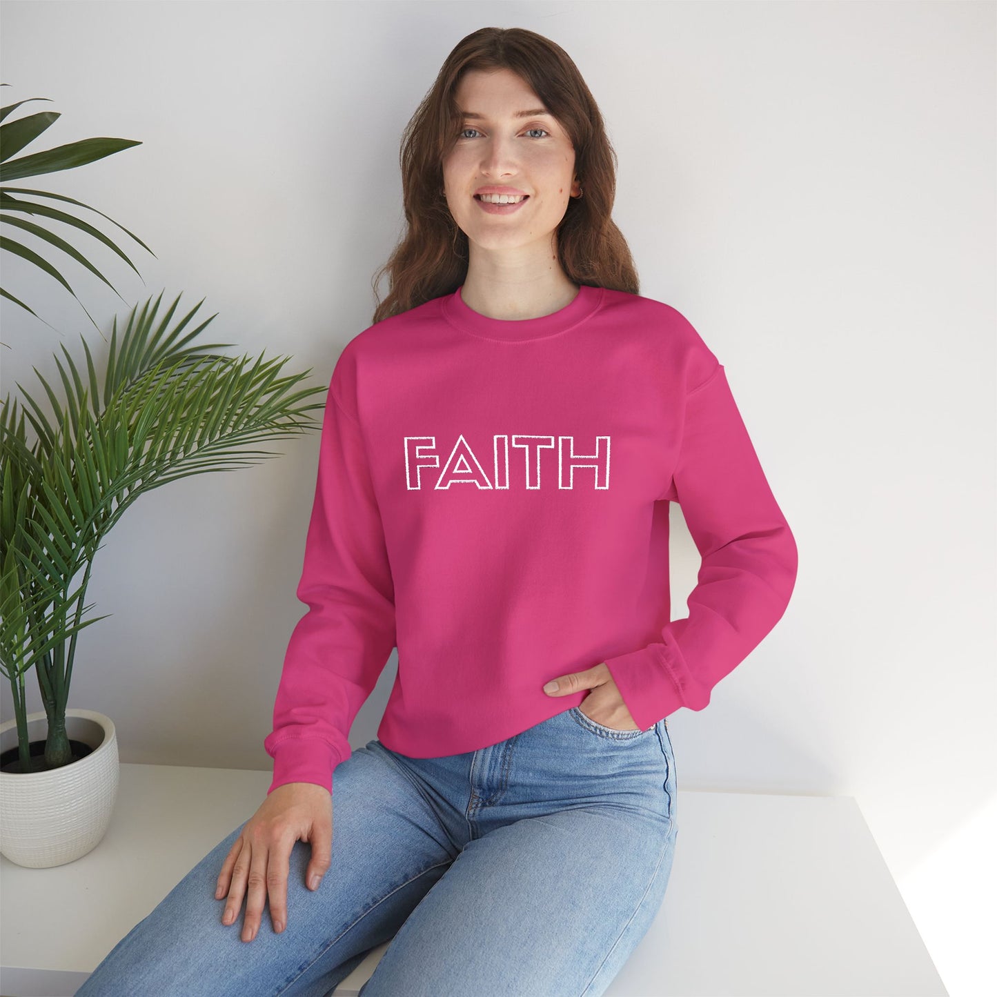 FAITH Embroidered Crewneck Sweatshirt - White stitching