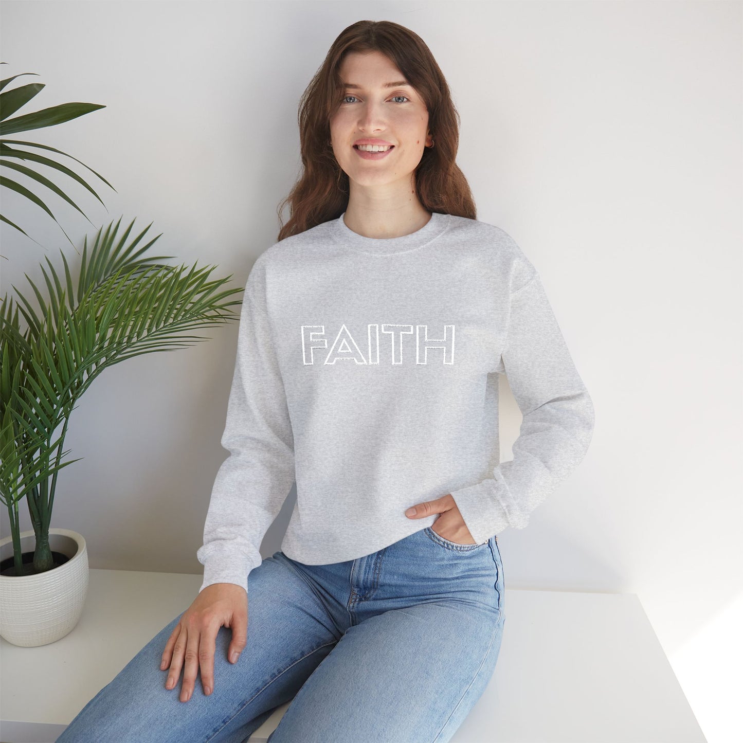 FAITH Embroidered Crewneck Sweatshirt - White stitching