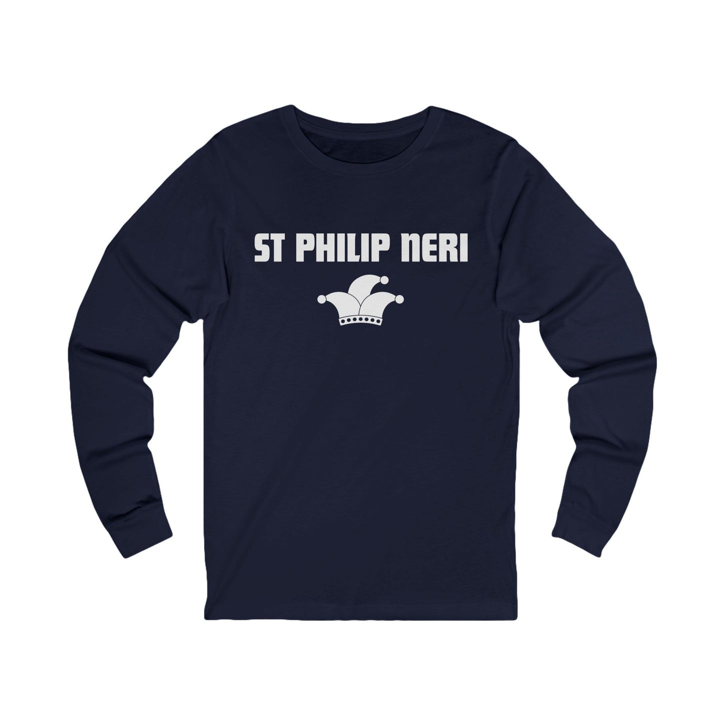 St Philip Neri WHITE print with jester hat Long Sleeve Tee