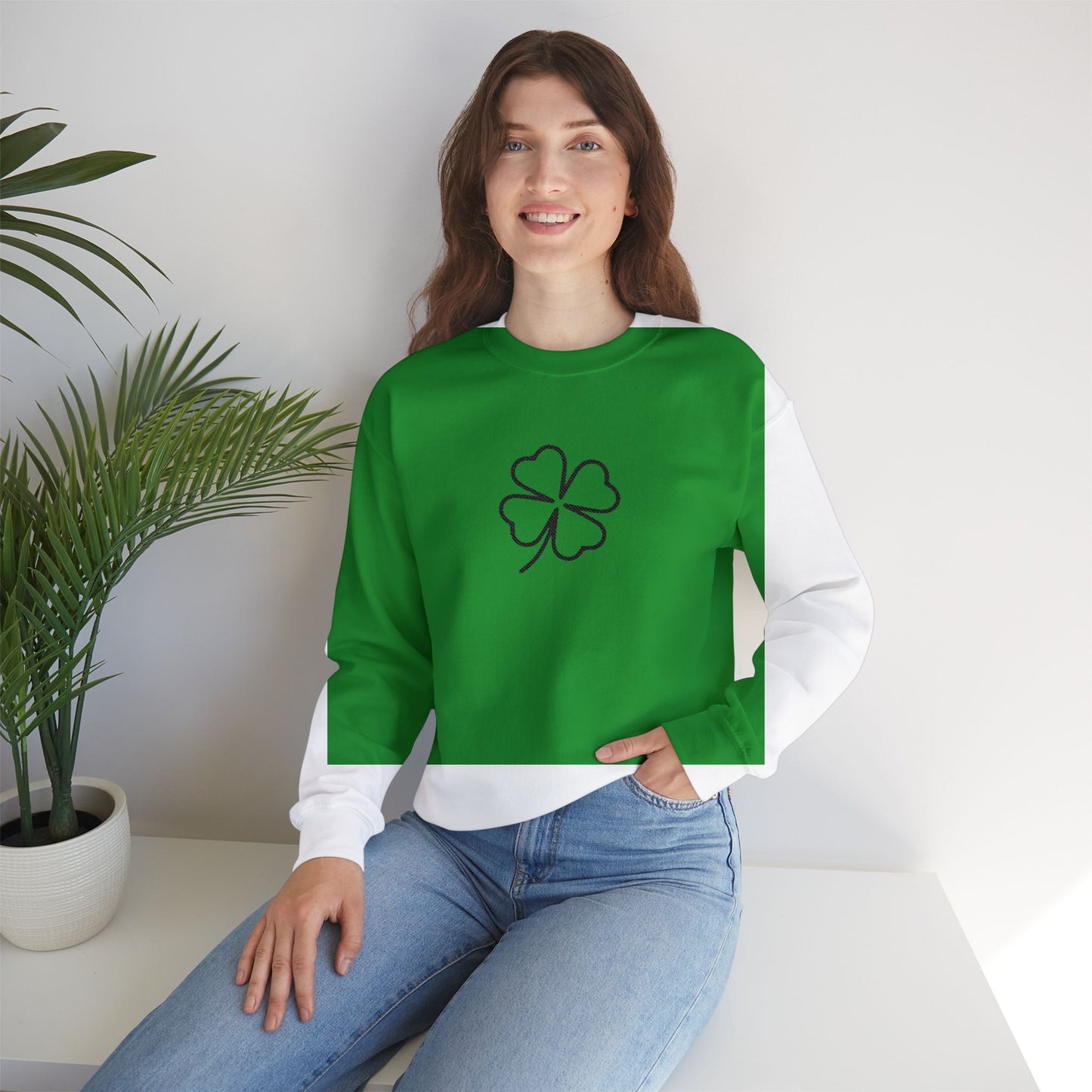 Shamrock Embroidered Crewneck Sweatshirt - Black Stitching