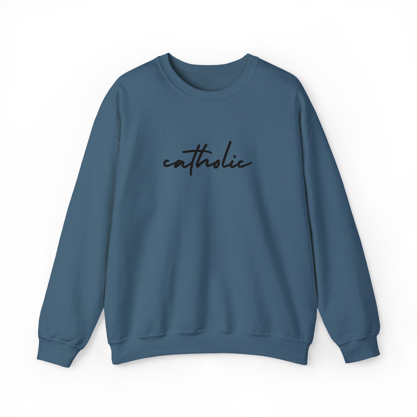 catholic Script Embroidered Crewneck Sweatshirt - black stitches