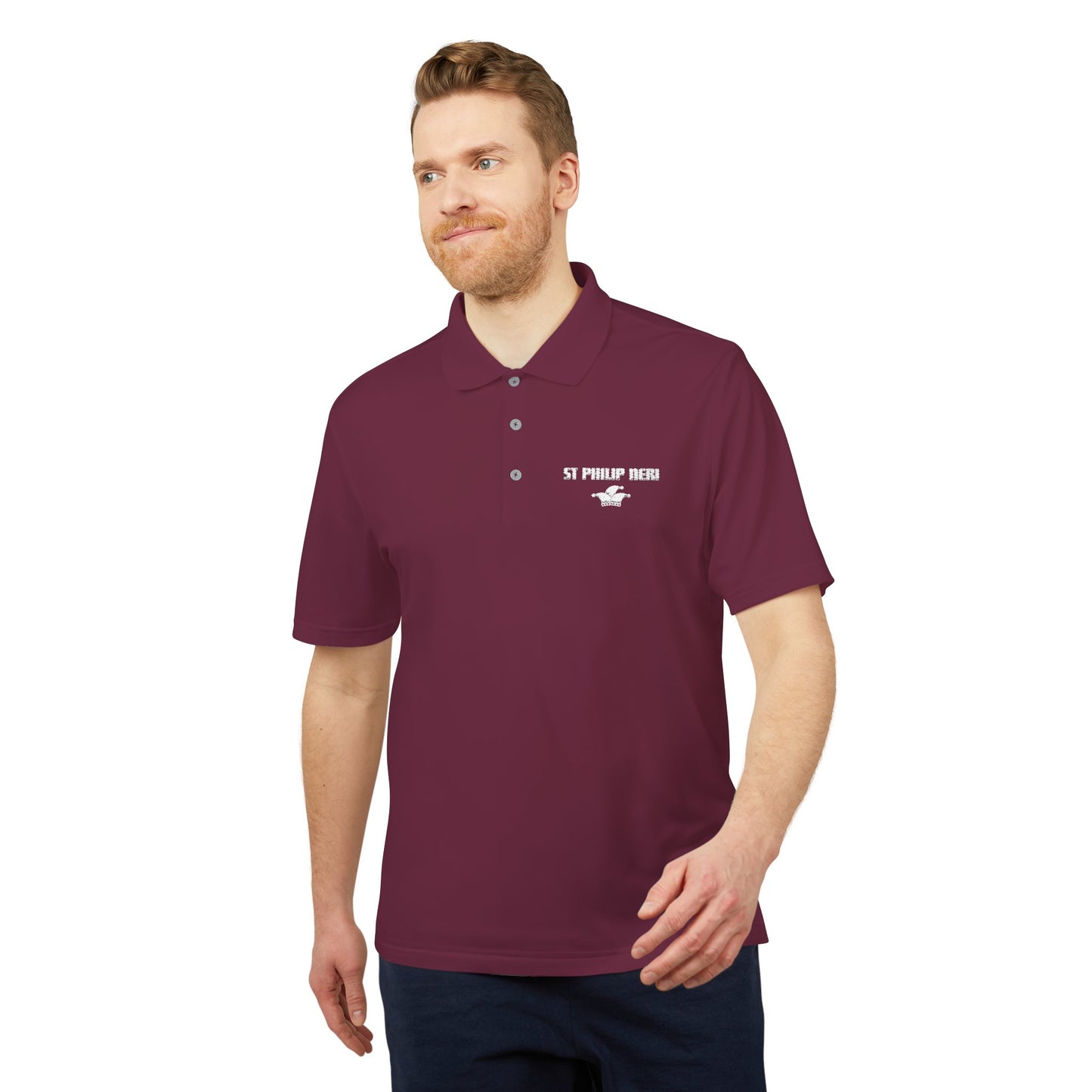 St. Philip Neri Performance Polo — Lightweight Athletic Golf Shirt WHITE stitching
