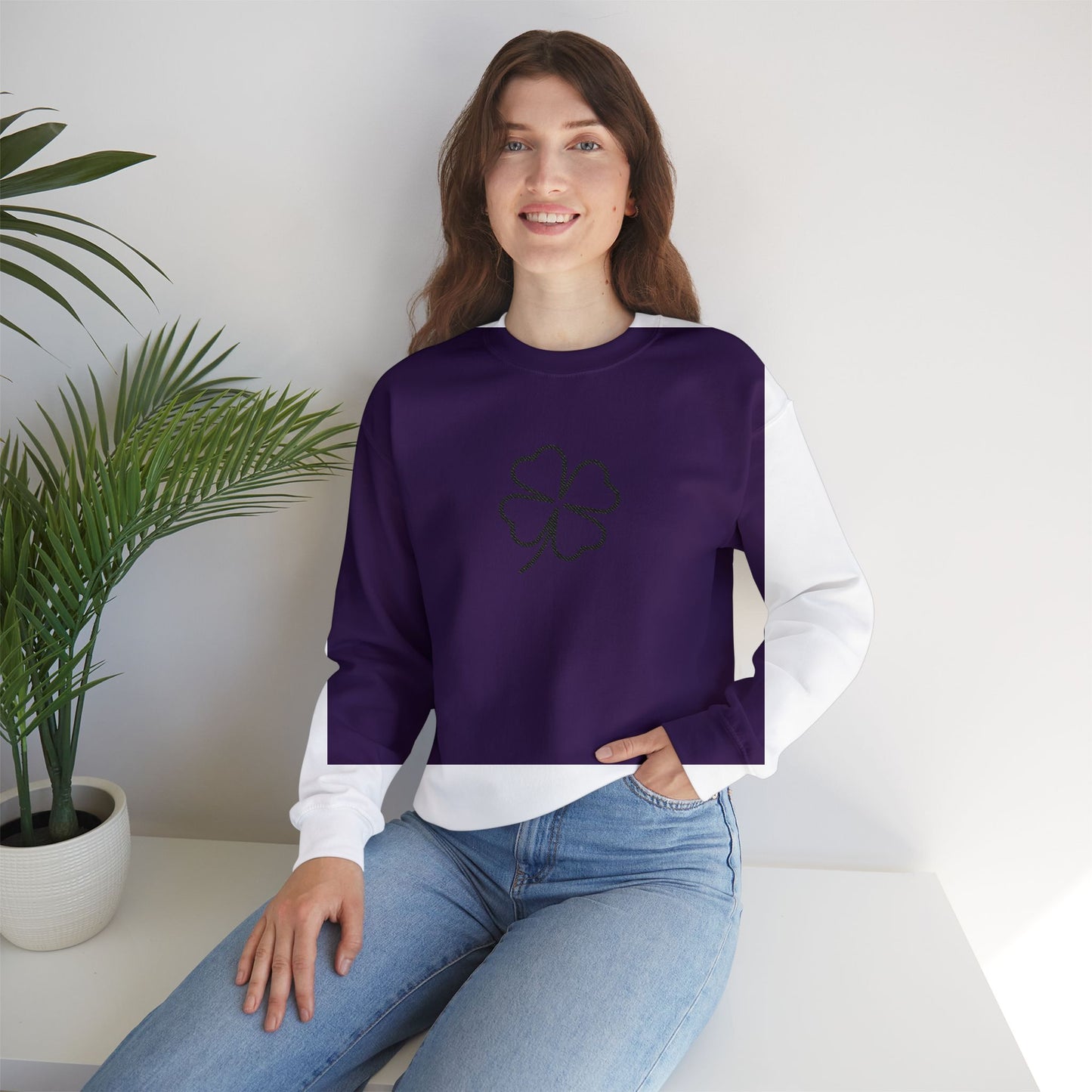 Shamrock Embroidered Crewneck Sweatshirt - Black Stitching
