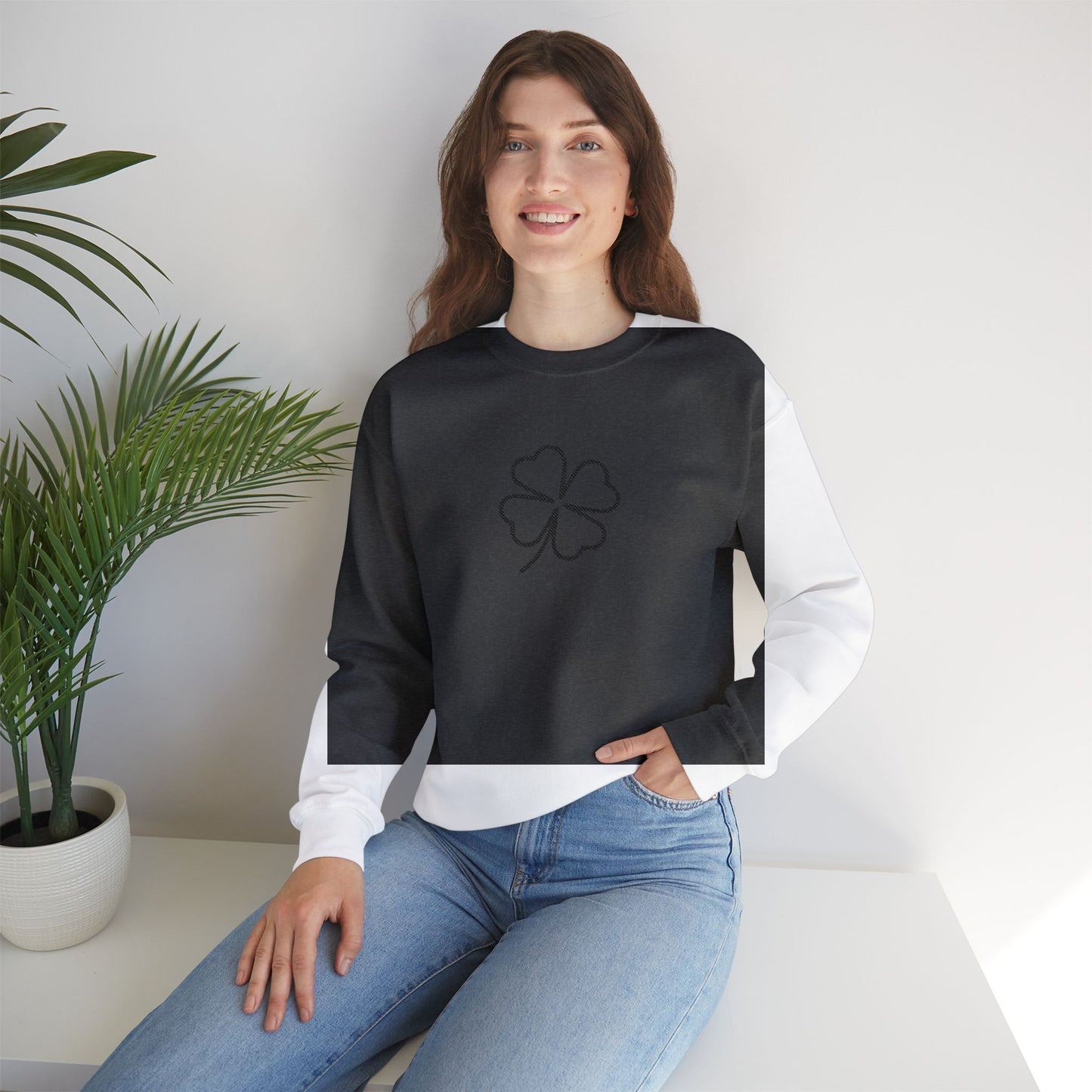 Shamrock Embroidered Crewneck Sweatshirt - Black Stitching