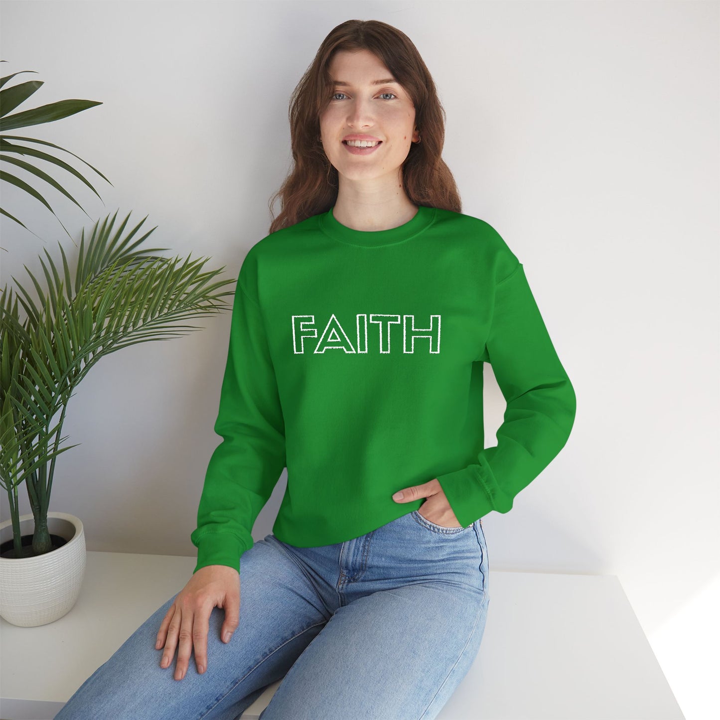 FAITH Embroidered Crewneck Sweatshirt - White stitching