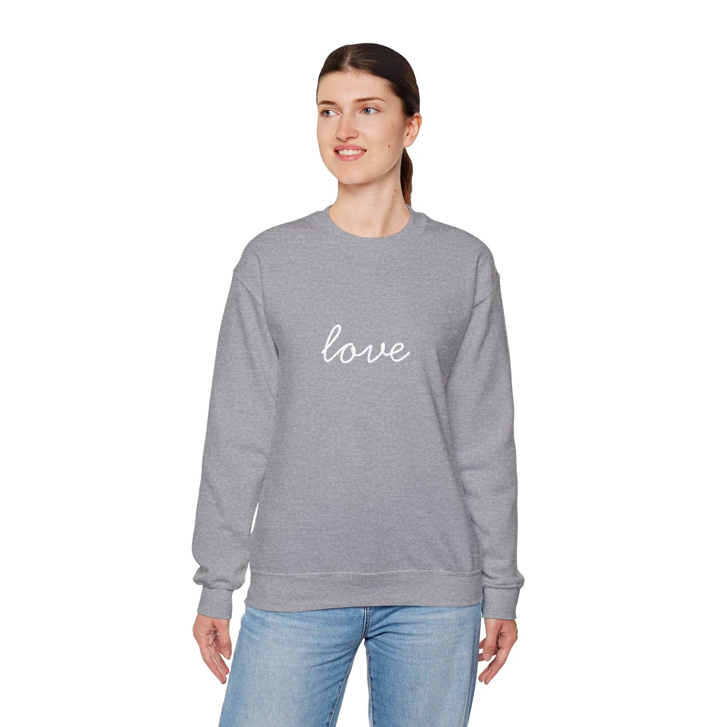 love Script Embroidered Crewneck Sweatshirt - white stitches