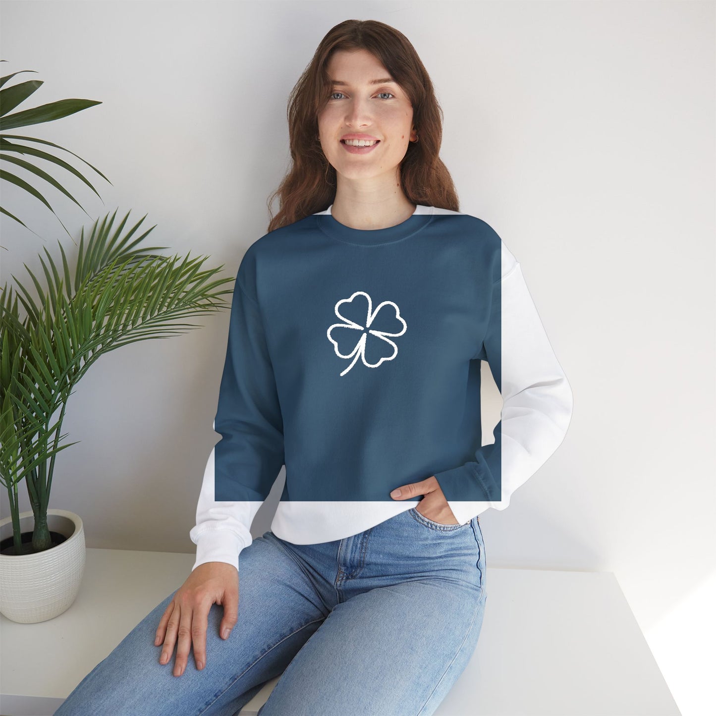 Shamrock Embroidered Crewneck Sweatshirt - White Stitching
