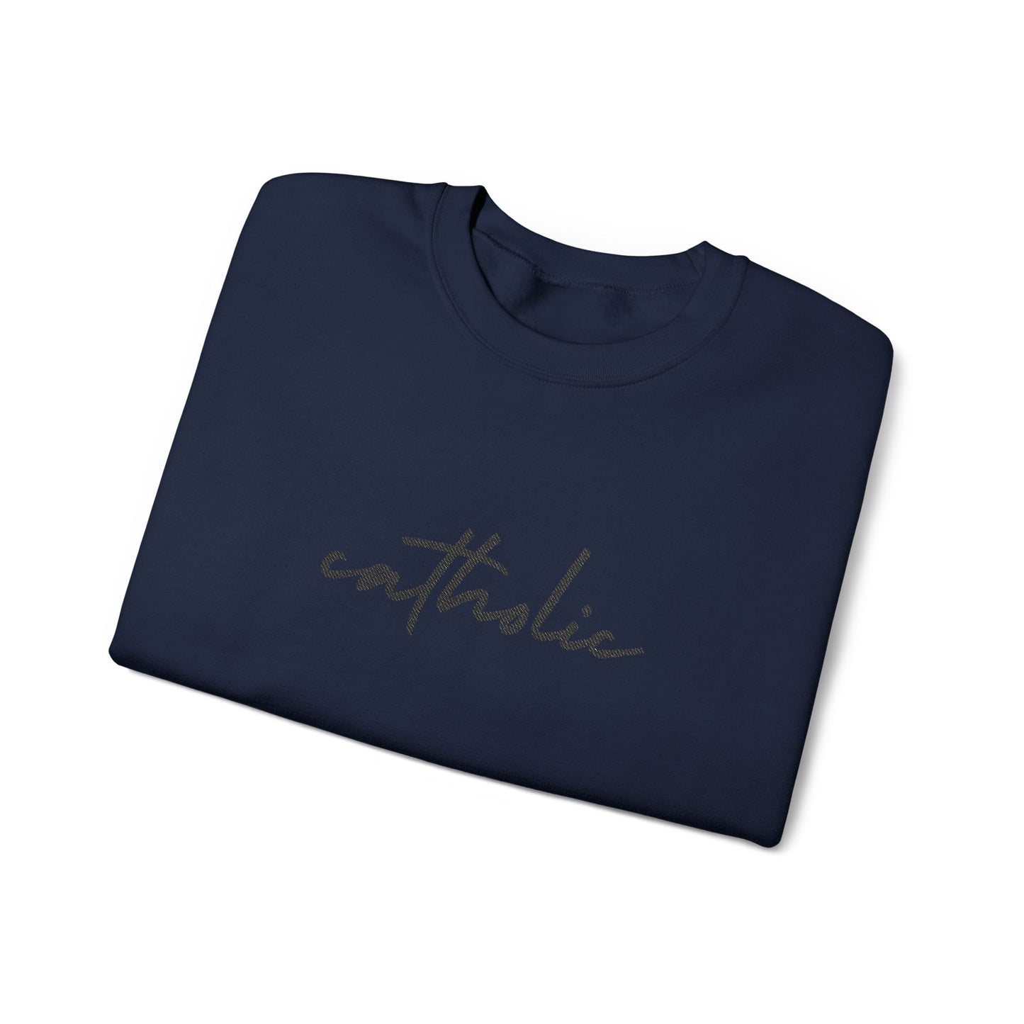 catholic Script Embroidered Crewneck Sweatshirt - black stitches