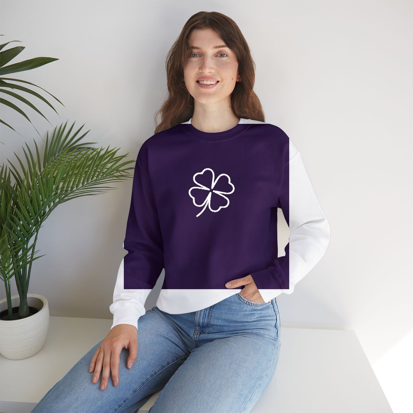Shamrock Embroidered Crewneck Sweatshirt - White Stitching