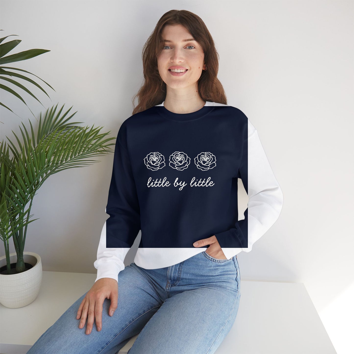 Little by little Embroidered Crewneck Sweatshirt - white stitches