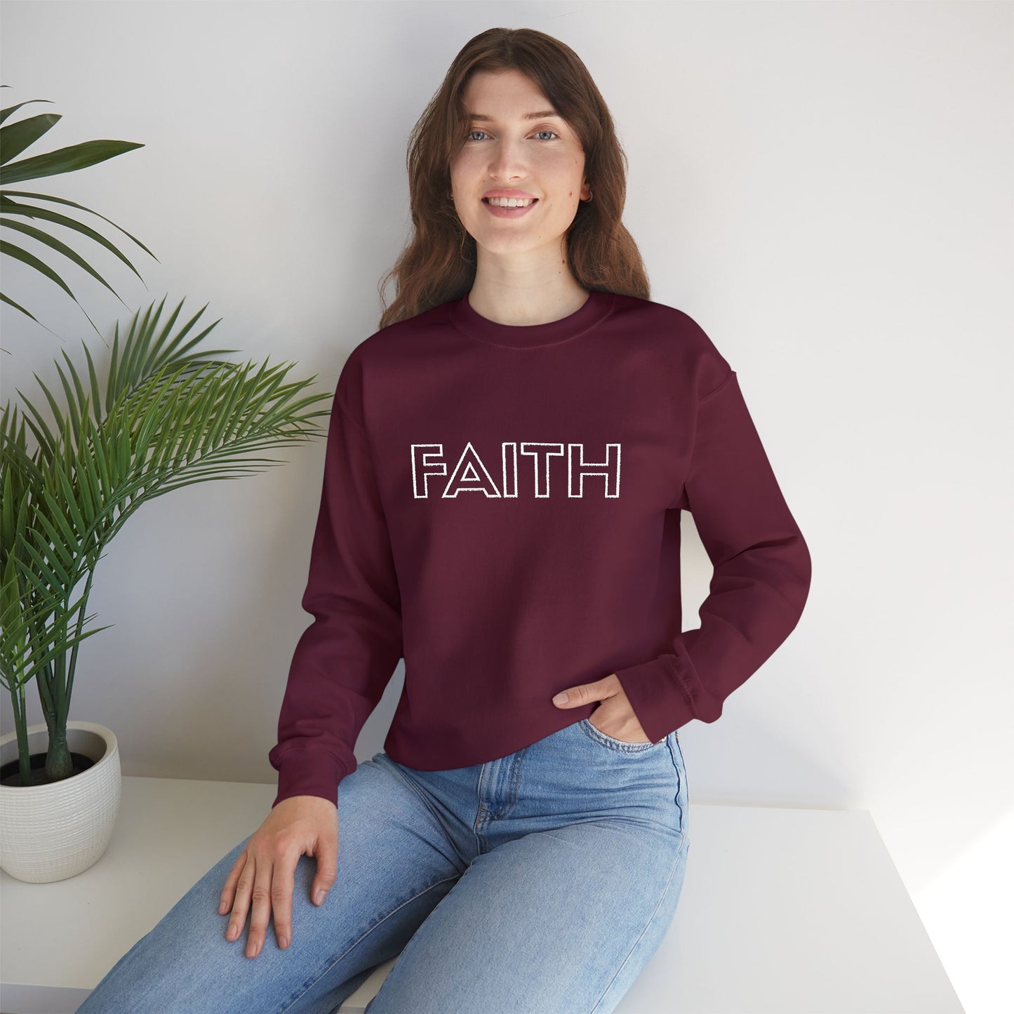 FAITH Embroidered Crewneck Sweatshirt - White stitching