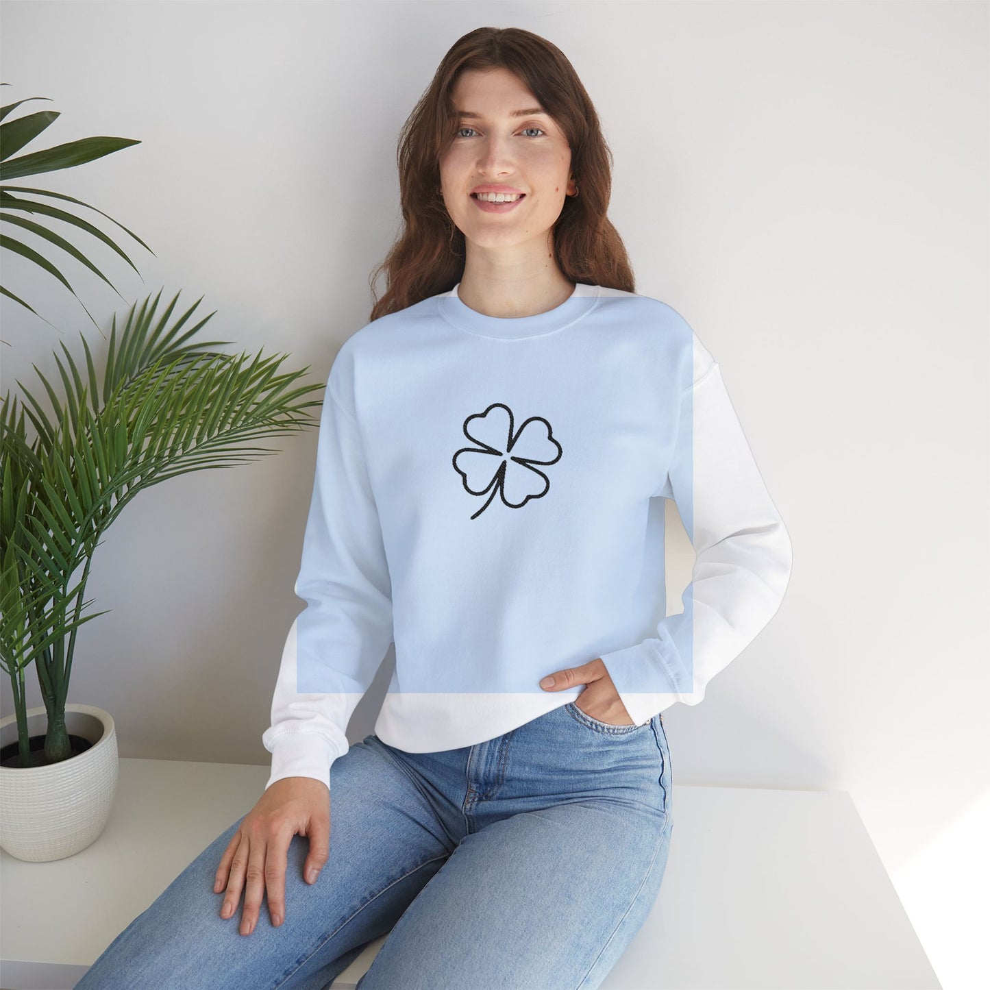 Shamrock Embroidered Crewneck Sweatshirt - Black Stitching