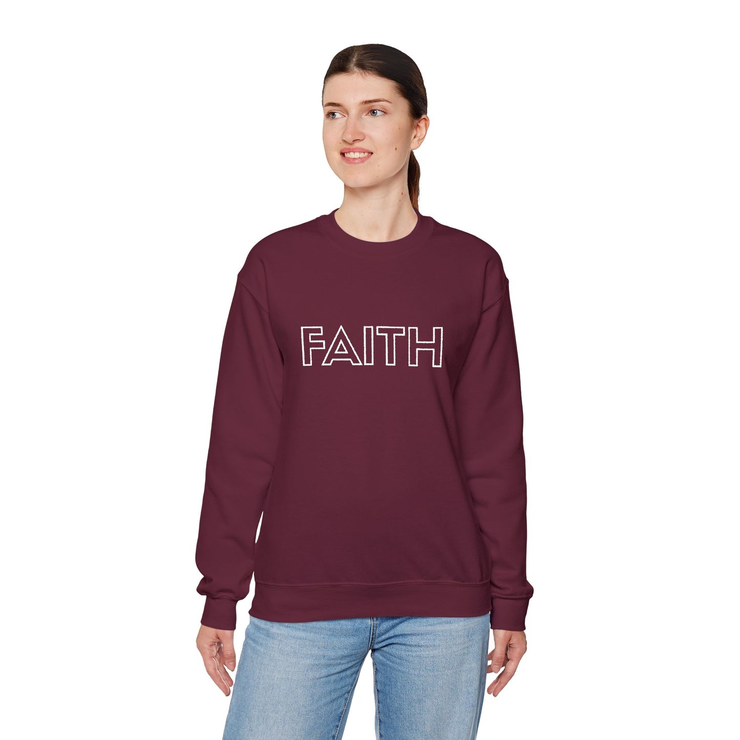 FAITH Embroidered Crewneck Sweatshirt - White stitching