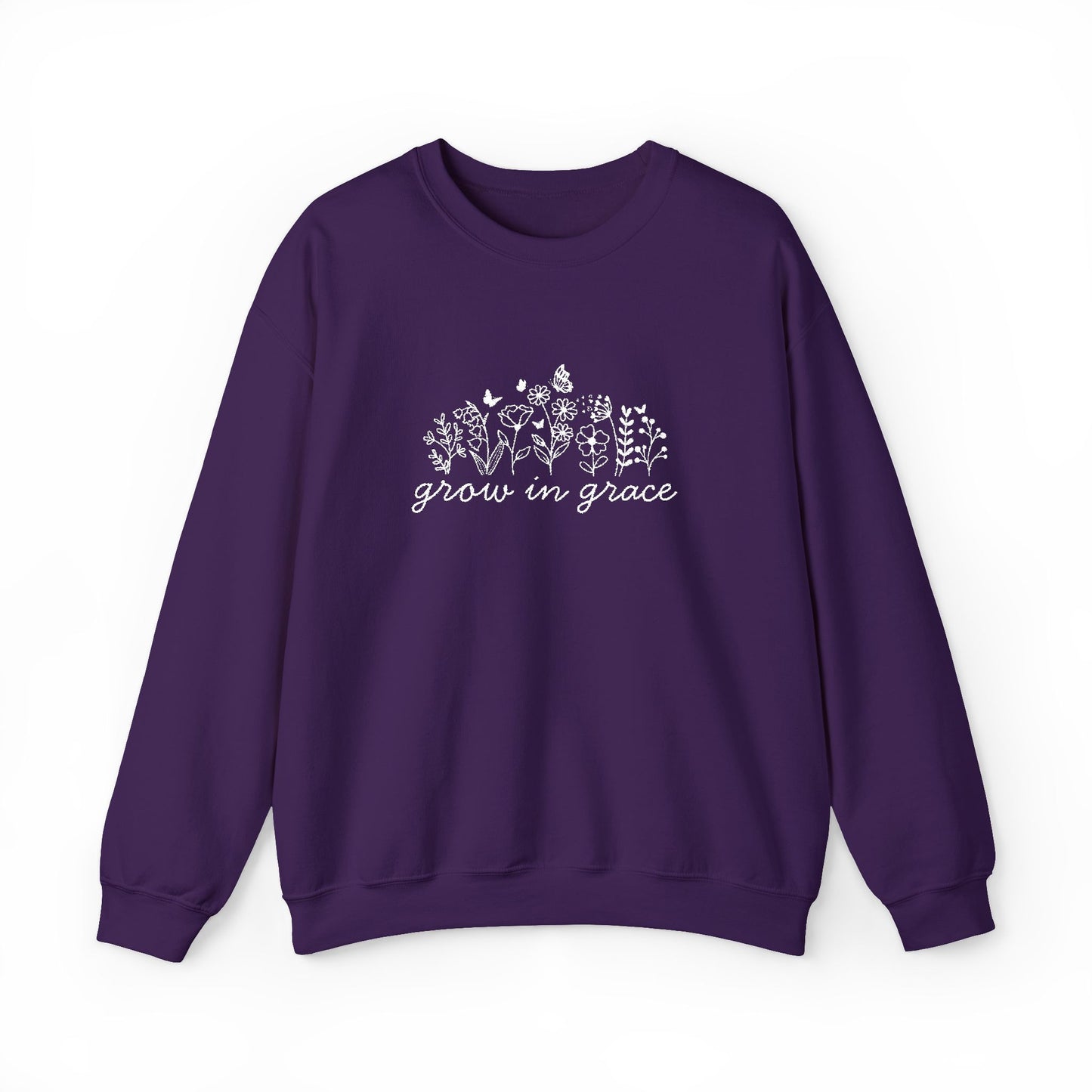 grow in grace Embroidered Crewneck Sweatshirt - white stitches