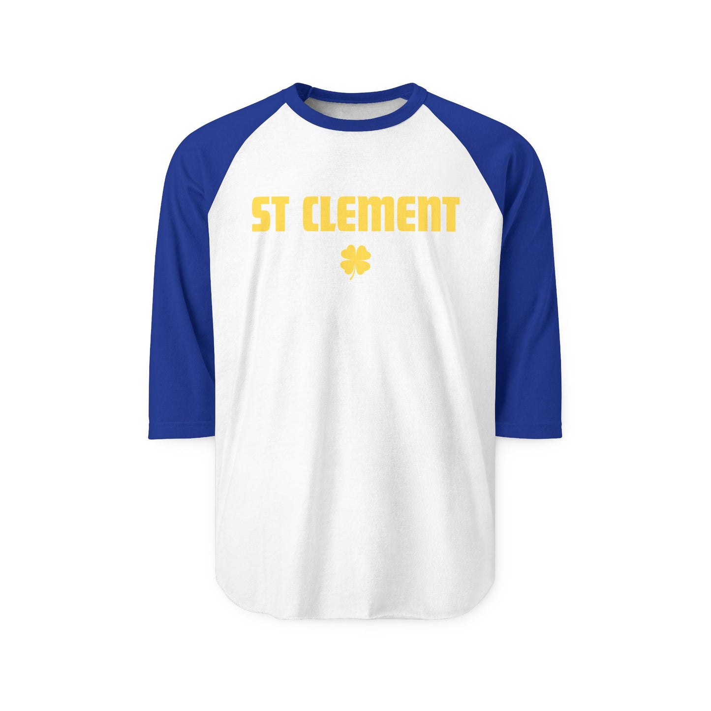 St. Clement Raglan Shirt — Vintage Gold Text & Shamrock 3/4 Sleeve